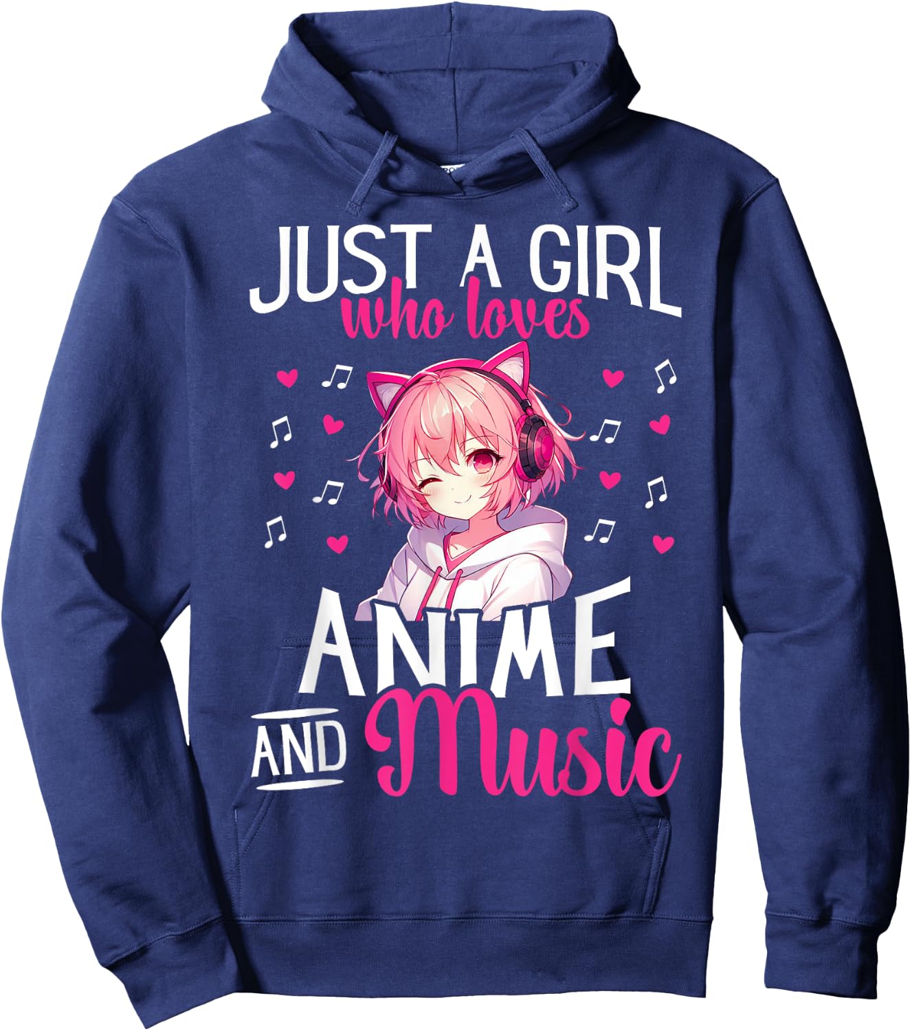 Just a Girl Who Loves Anime and Music Japanese Chibi Teen Hoodie - Hoodie | Navy