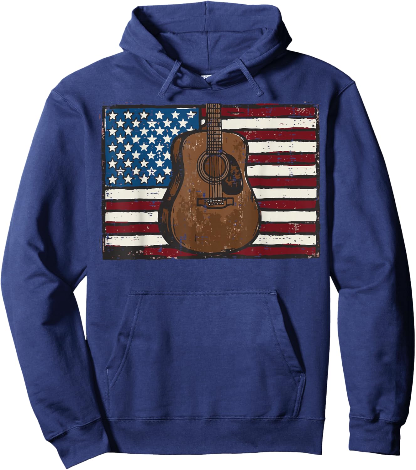 4th of July Acoustic Guitar US Flag Patriotic Men Women Kids Hoodie - Hoodie | Navy