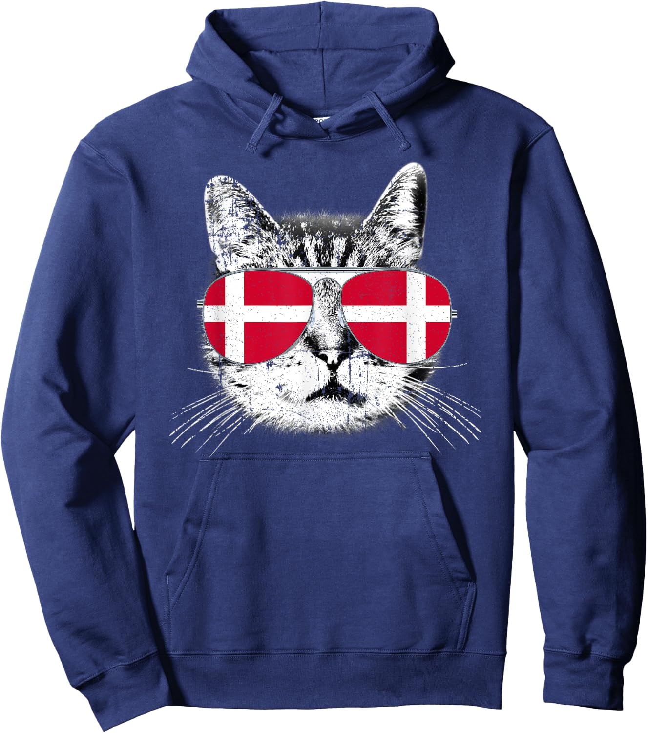 Denmark Flag Danish Cat Sunglasses Funny Men Women Gift Hoodie - Hoodie | Navy