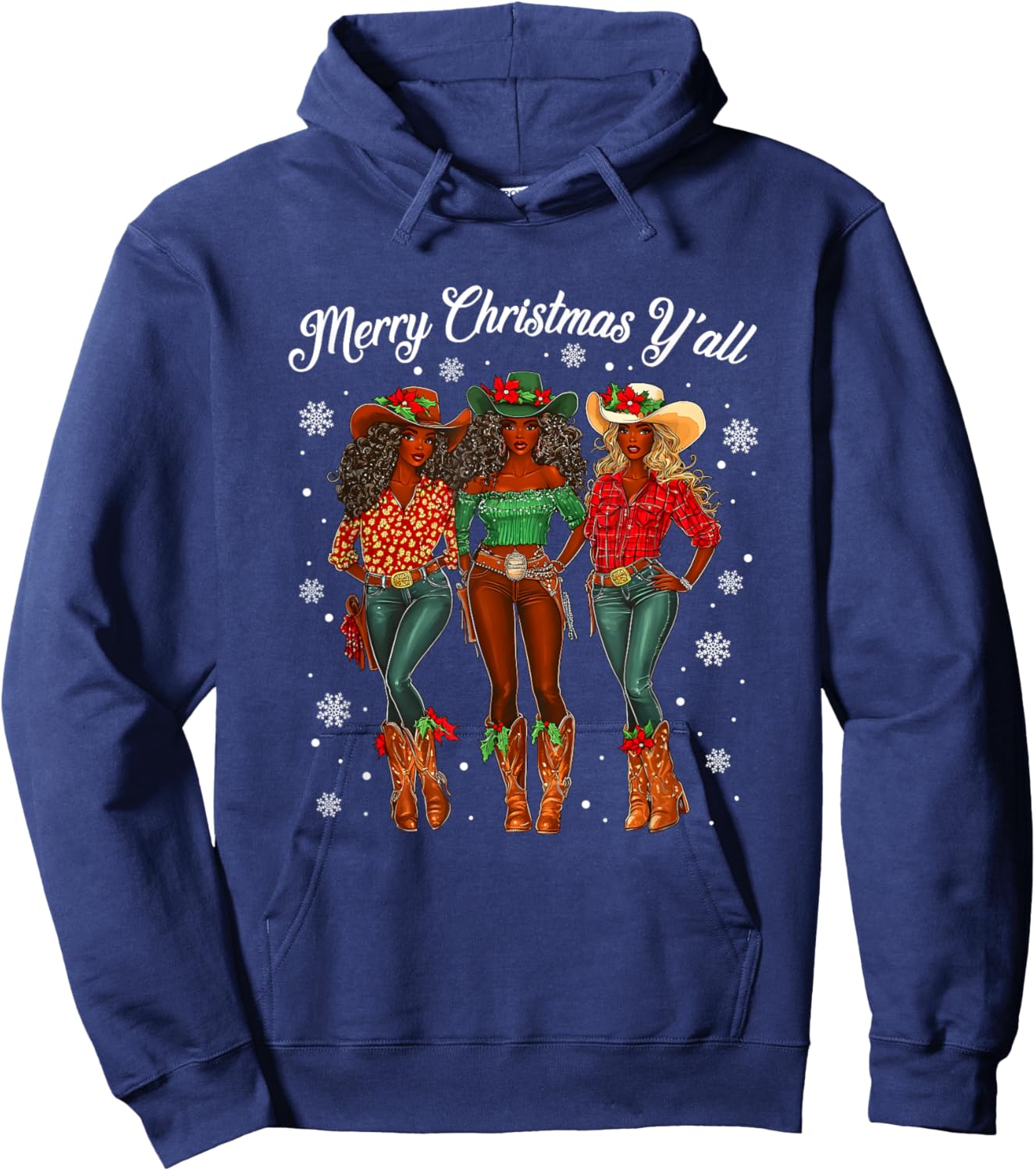 Merry Christmas Y'all Black Cowgirls African Christmas Xmas Hoodie - Hoodie | Navy