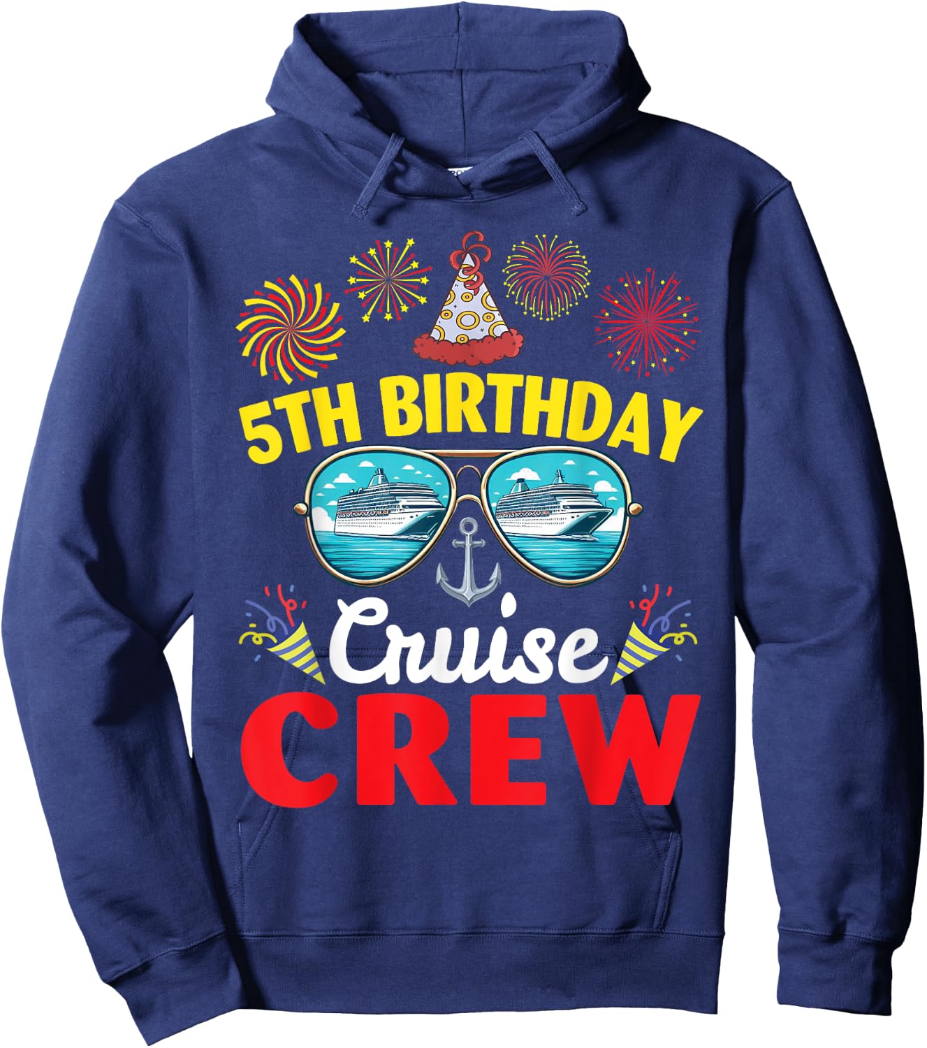 Fireworks Happy 5th Birthday Cruise Crew 5 Years Old Lover Hoodie - Hoodie | Navy