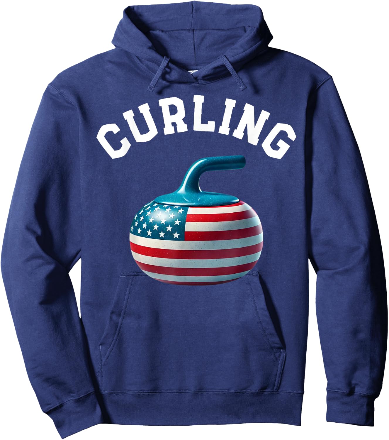 American Flag Curling USA 4th of July Man Woman Hoodie - Hoodie | Navy