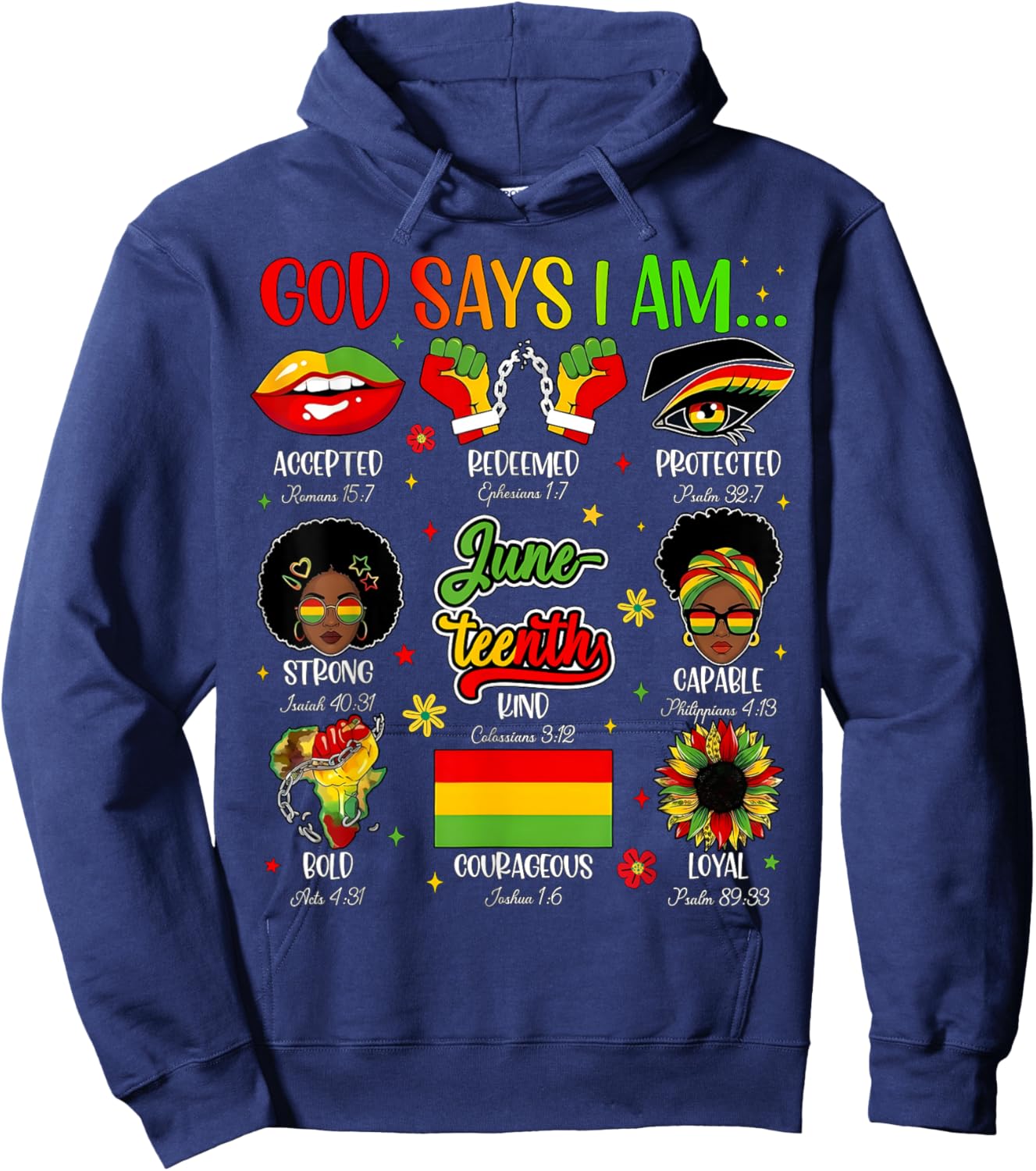 God Says I Am Christian Melanin Black History Juneteenth Hoodie - Hoodie | Navy