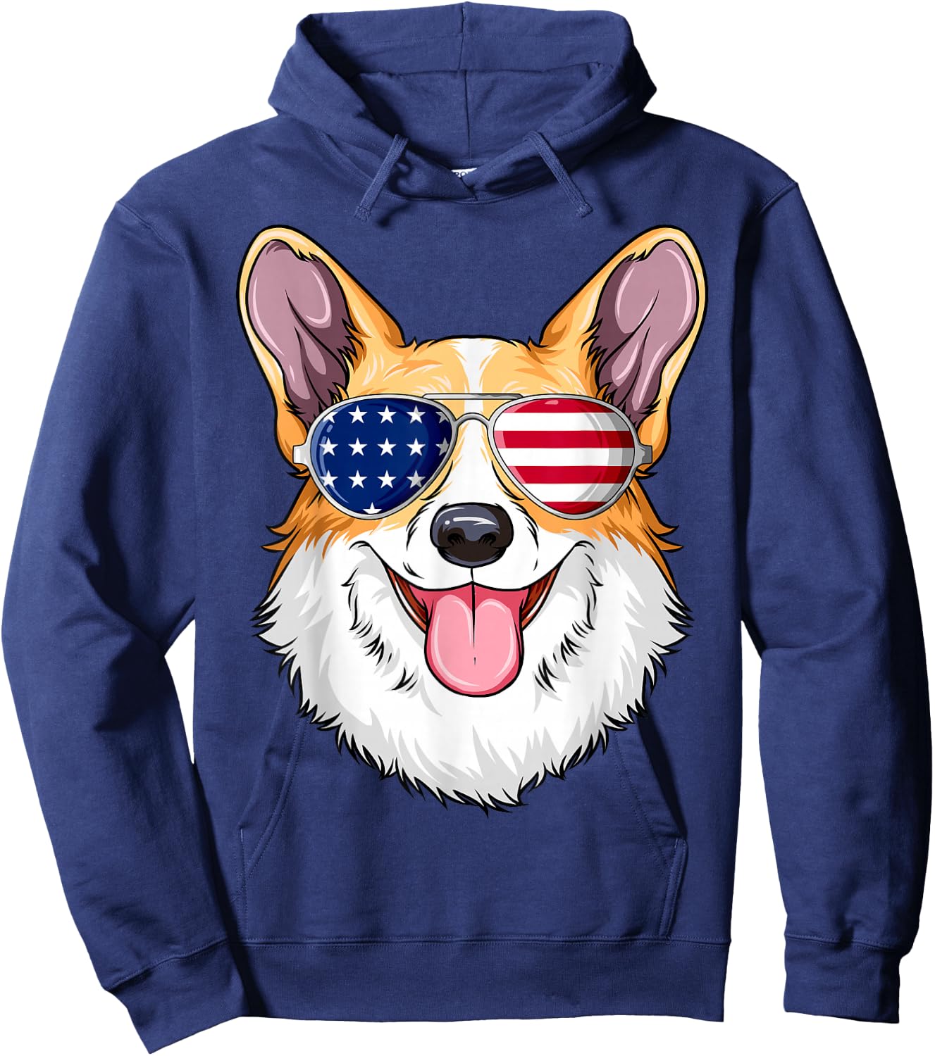 Patriotic Corgi American Flag Glasses 4th July Corgi Hoodie - Hoodie | Navy