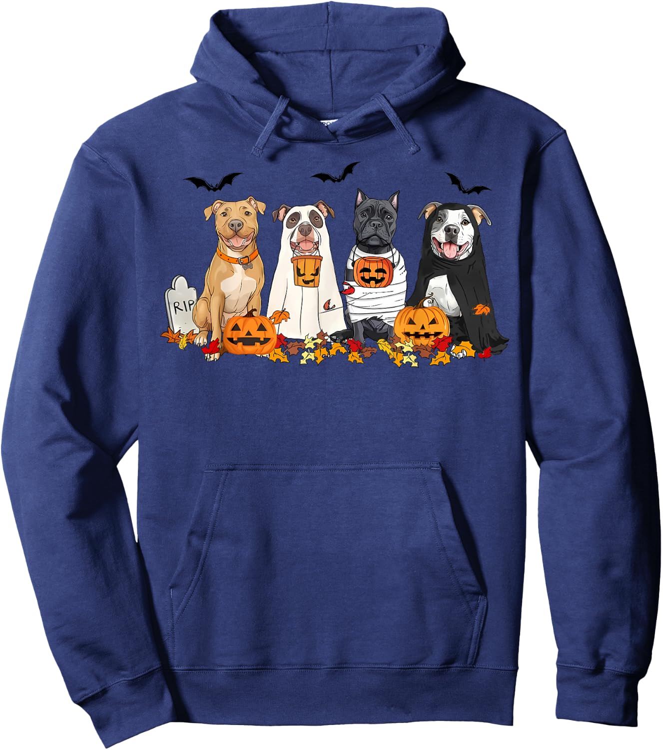Pit Bull Dogs Ghost Witch Mummy Halloween Pumpkins Spooky Hoodie - Hoodie | Navy