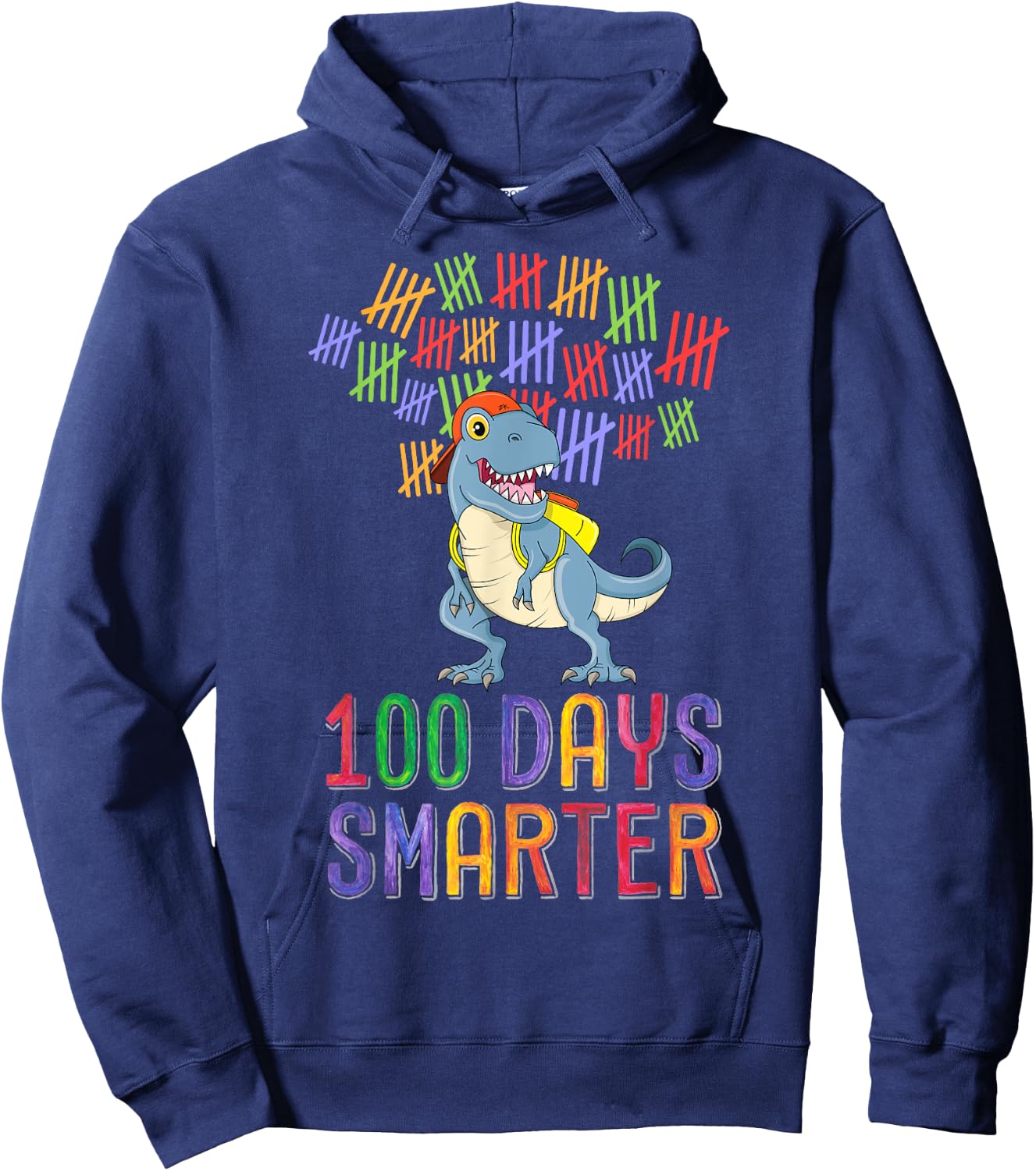 100 Days Smarter 100th Day of School Outfit T-Rex Dinosaur Hoodie - Hoodie | Navy