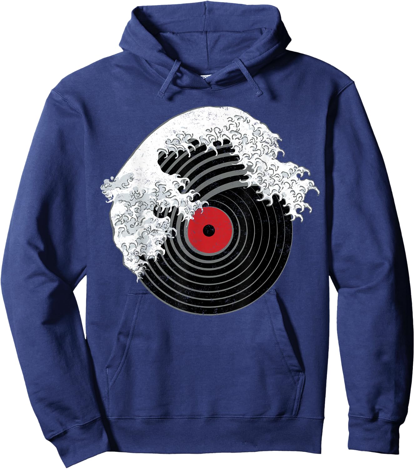 Great Wave of Music DJ Vinyl Record Turntable Kanagawa Hoodie - Hoodie | Navy