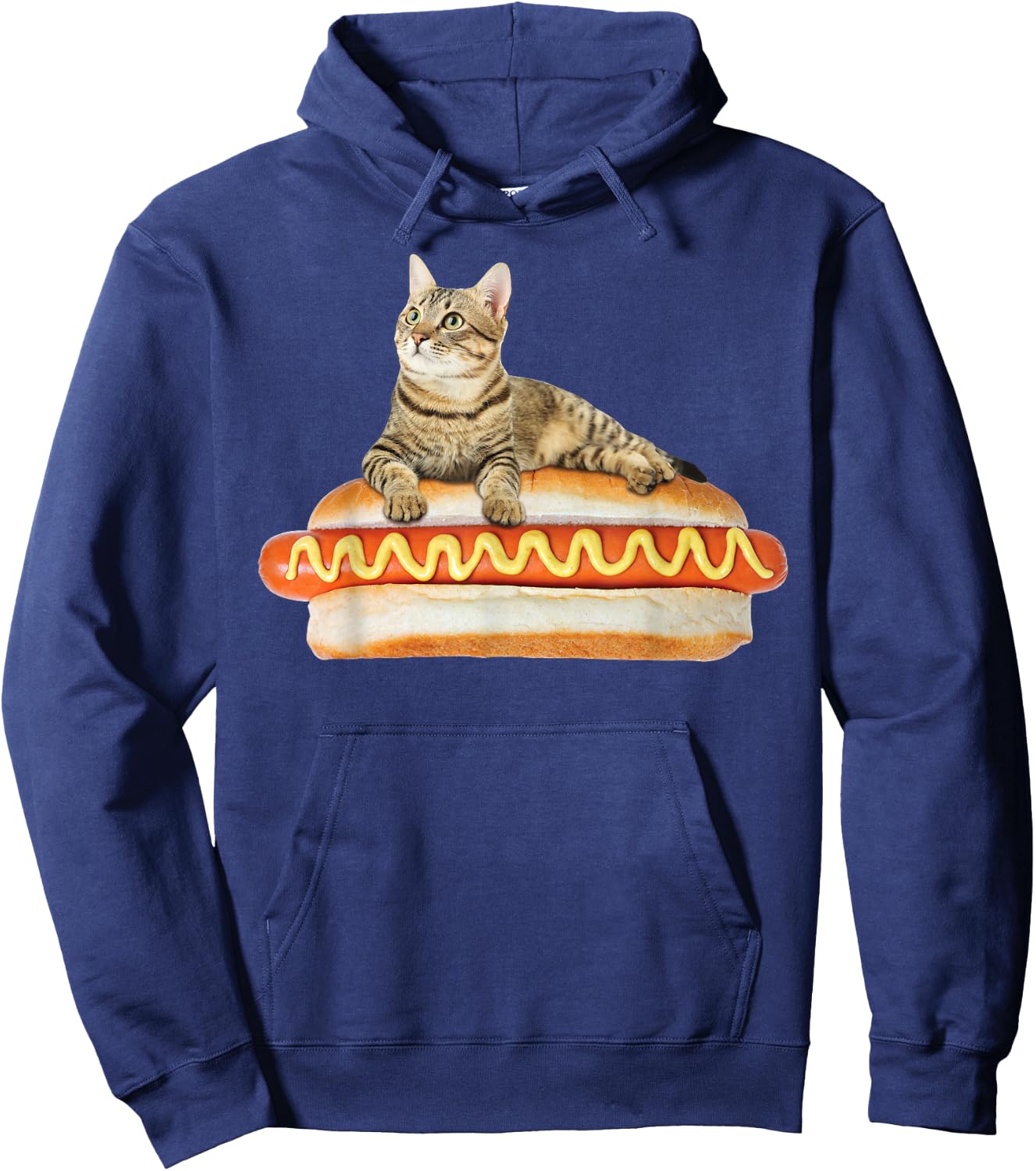 Funny Hot Dog Cat by Zany Brainy, Cute Kitty Food Hoodie - Hoodie | Navy