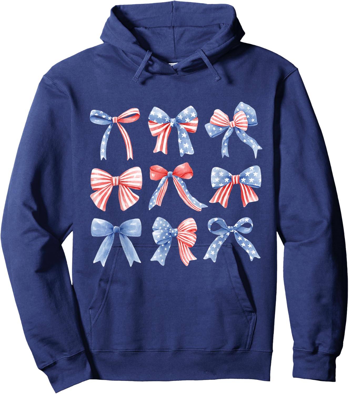 Coquette Red White & Blue Patriotic Bows Retro July 4th Hoodie - Hoodie | Navy