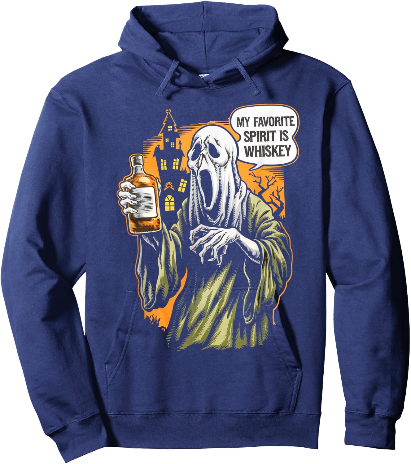 My Favorite Spirit Is Whiskey Ghost Halloween Whiskey Hoodie - Hoodie | Navy