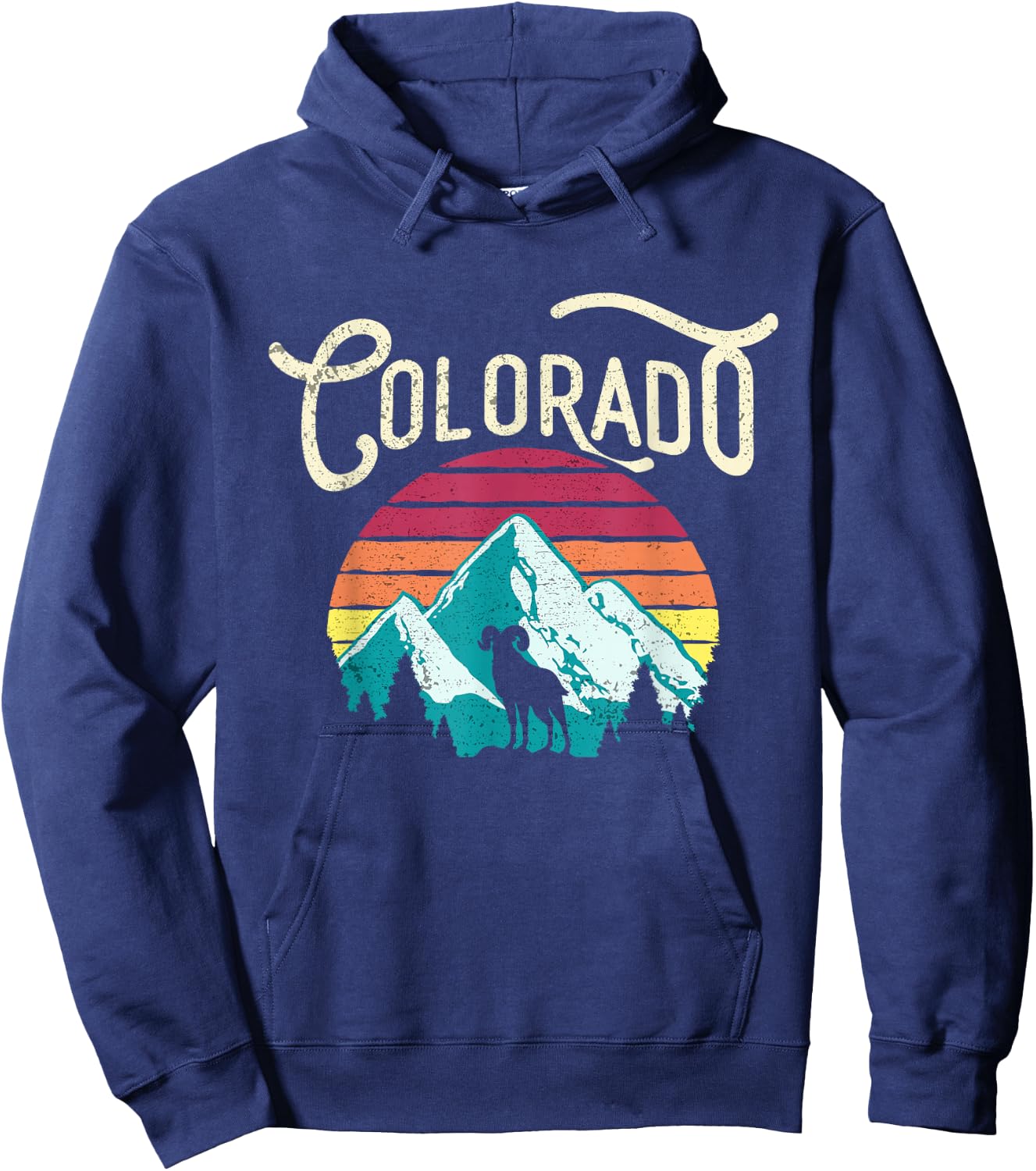 Retro Colorado CO Mountains Wildlife Bighorn Sheep Hoodie - Hoodie | Navy