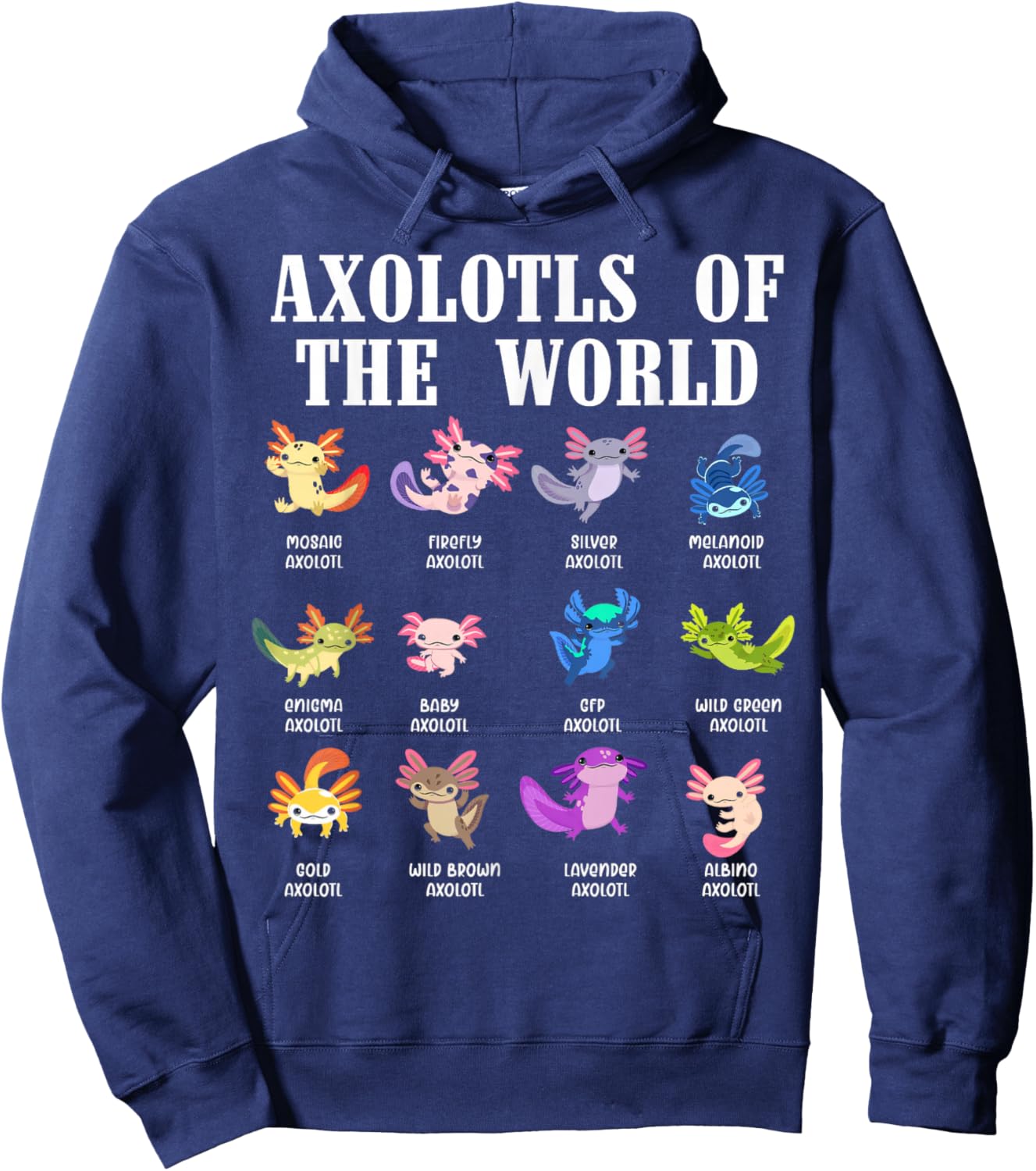 Axolotls of The World Kawaii Axolotl Animals Kids Boys Girls Hoodie - Hoodie | Navy