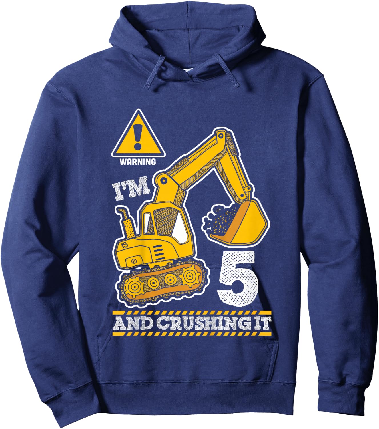 Construction Truck 5th Birthday 5 Years Old Digger Builder Hoodie - Hoodie | Navy