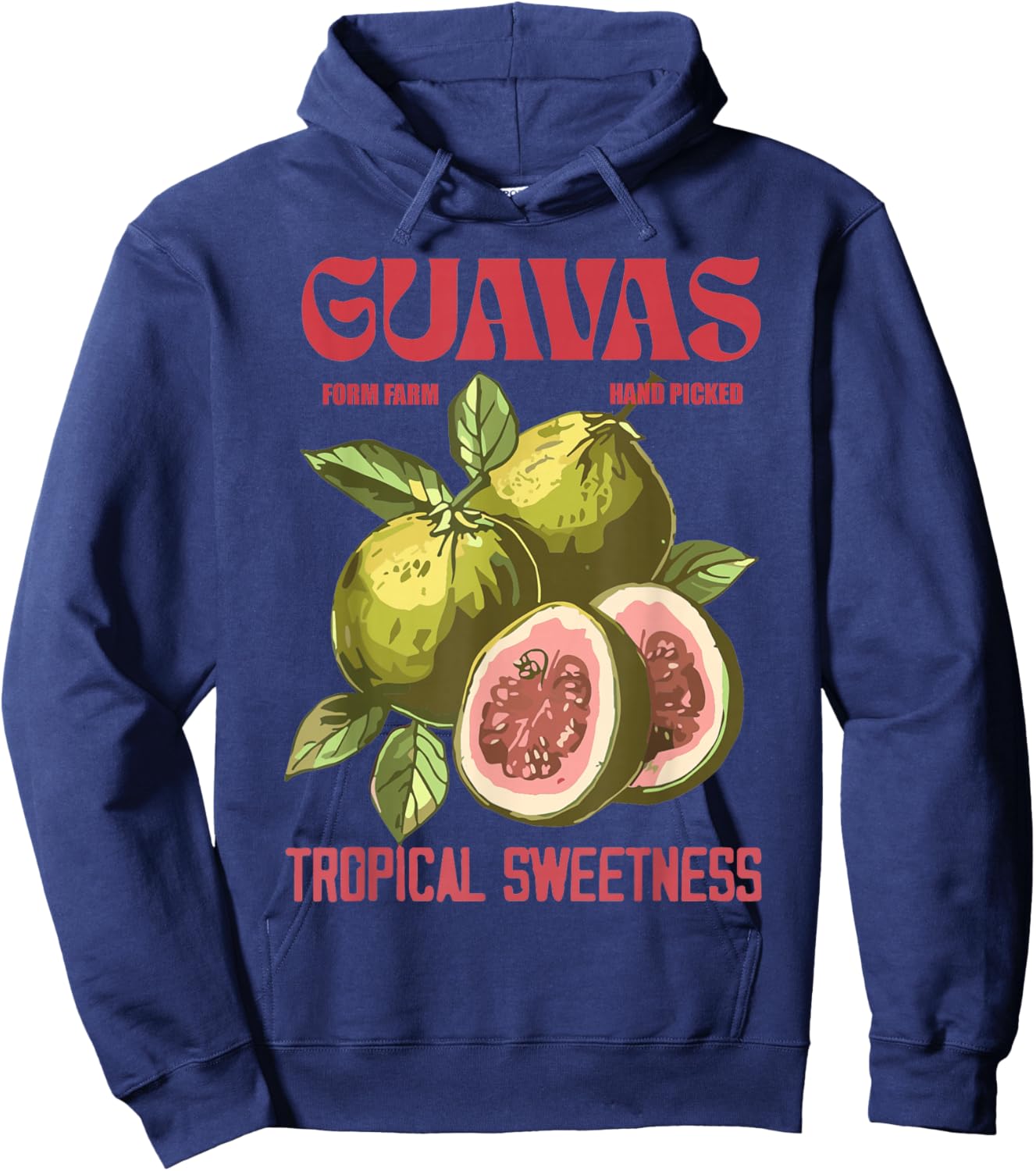 Vintage Guava Art Retro Fruit Label Graphic Hoodie - Hoodie | Navy