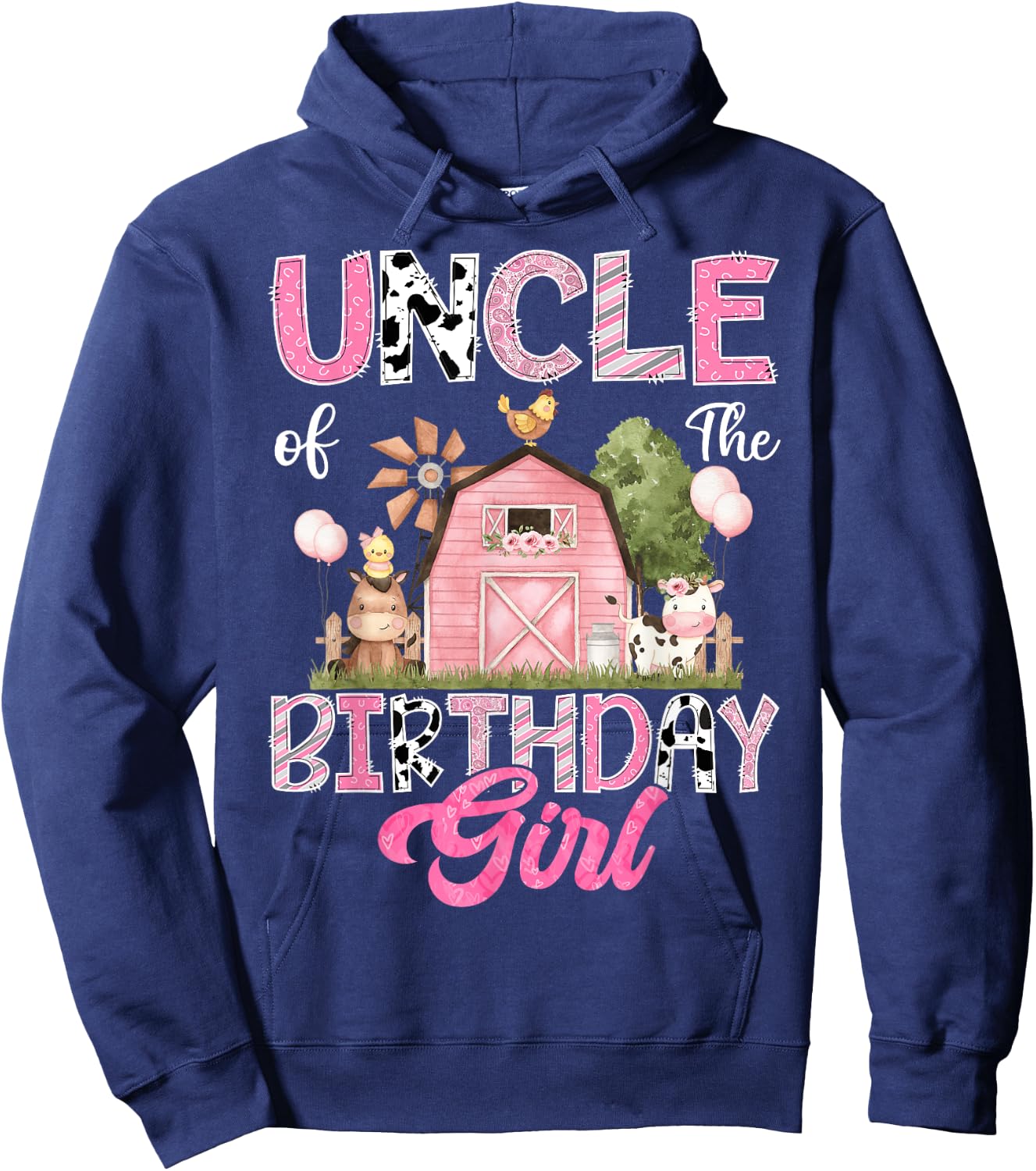 Uncle Of The Birthday Girl Farm Cow Pink 1St Birthday Hoodie - Hoodie | Navy