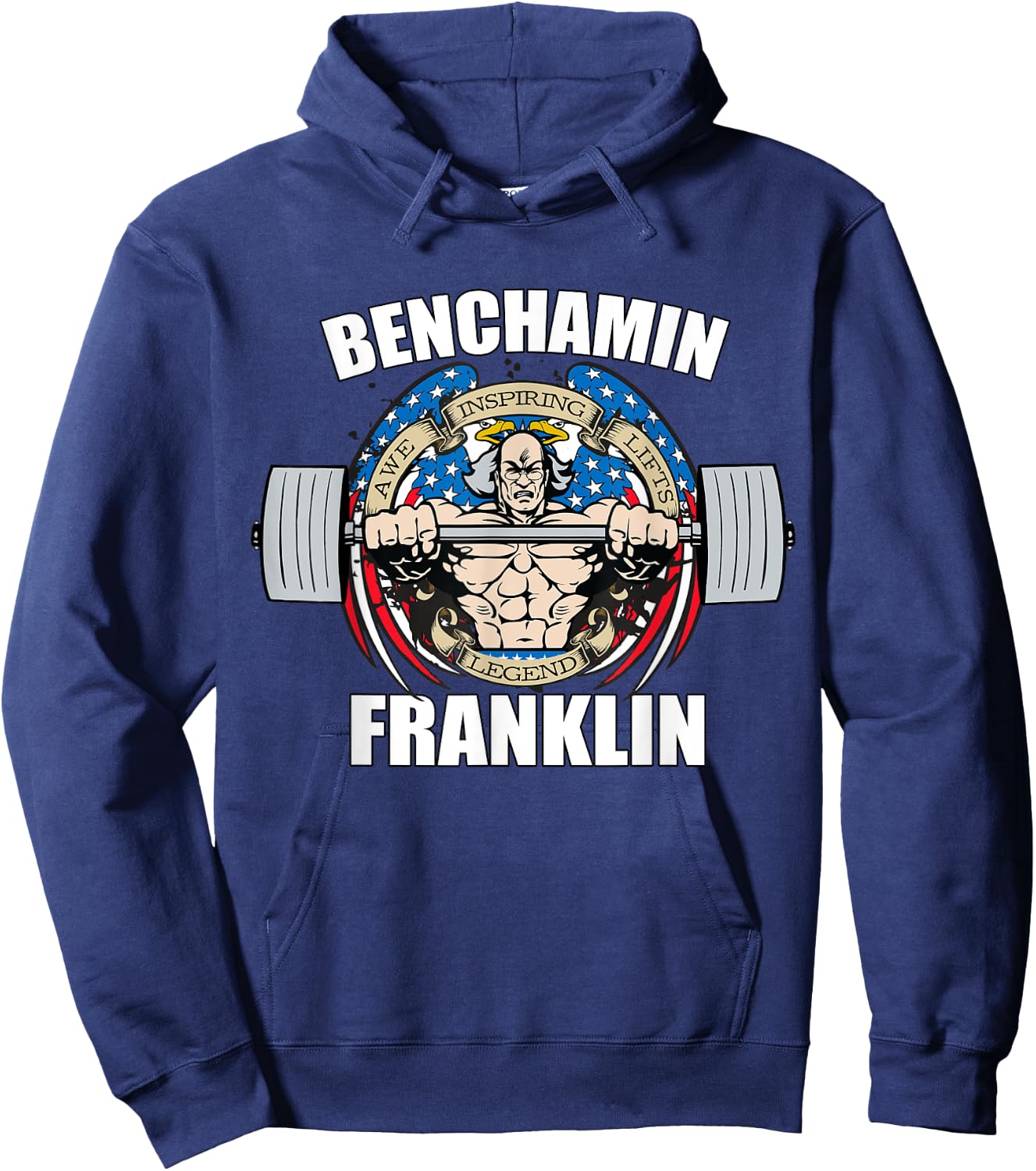 Benchamin Franklin Patriotic Gainz Workout Gym Hoodie - Hoodie | Navy