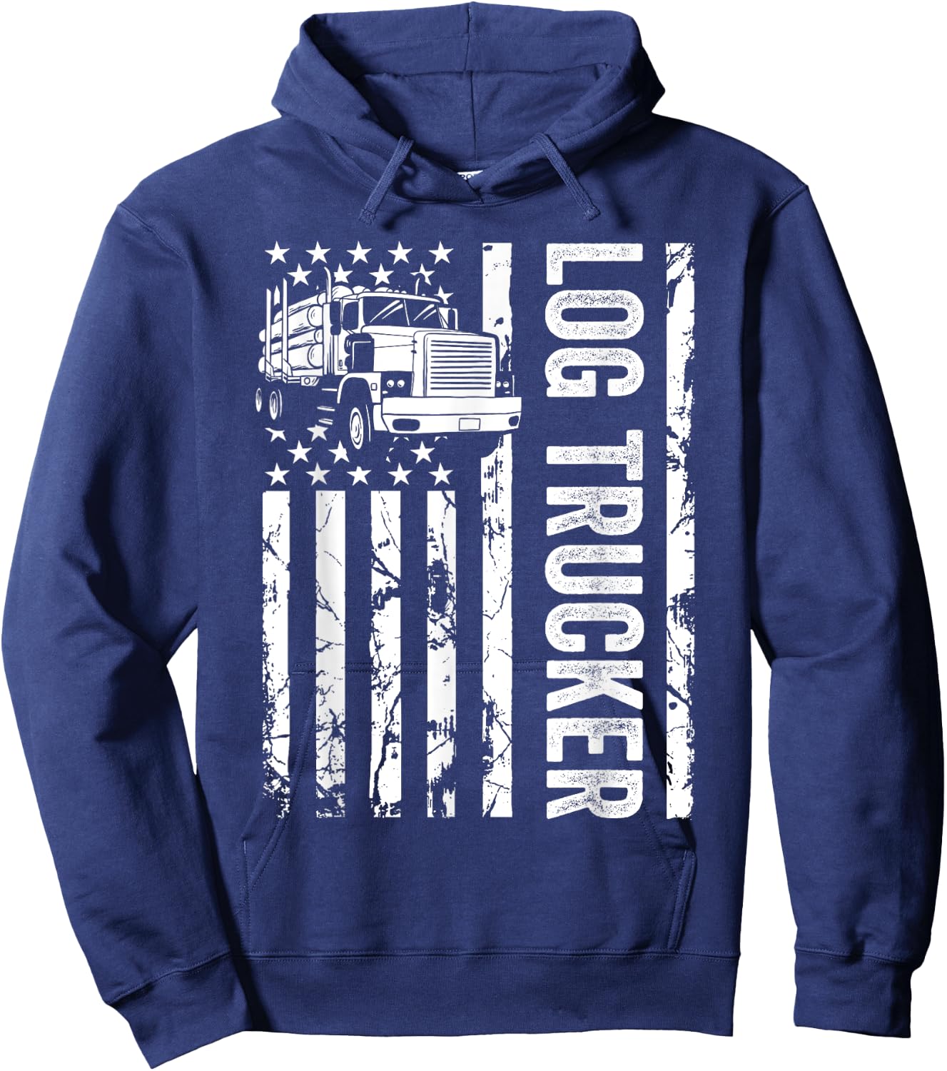 Log Trucker USA Flag Funny Logger Logging Birthday Men Hoodie - Hoodie | Navy
