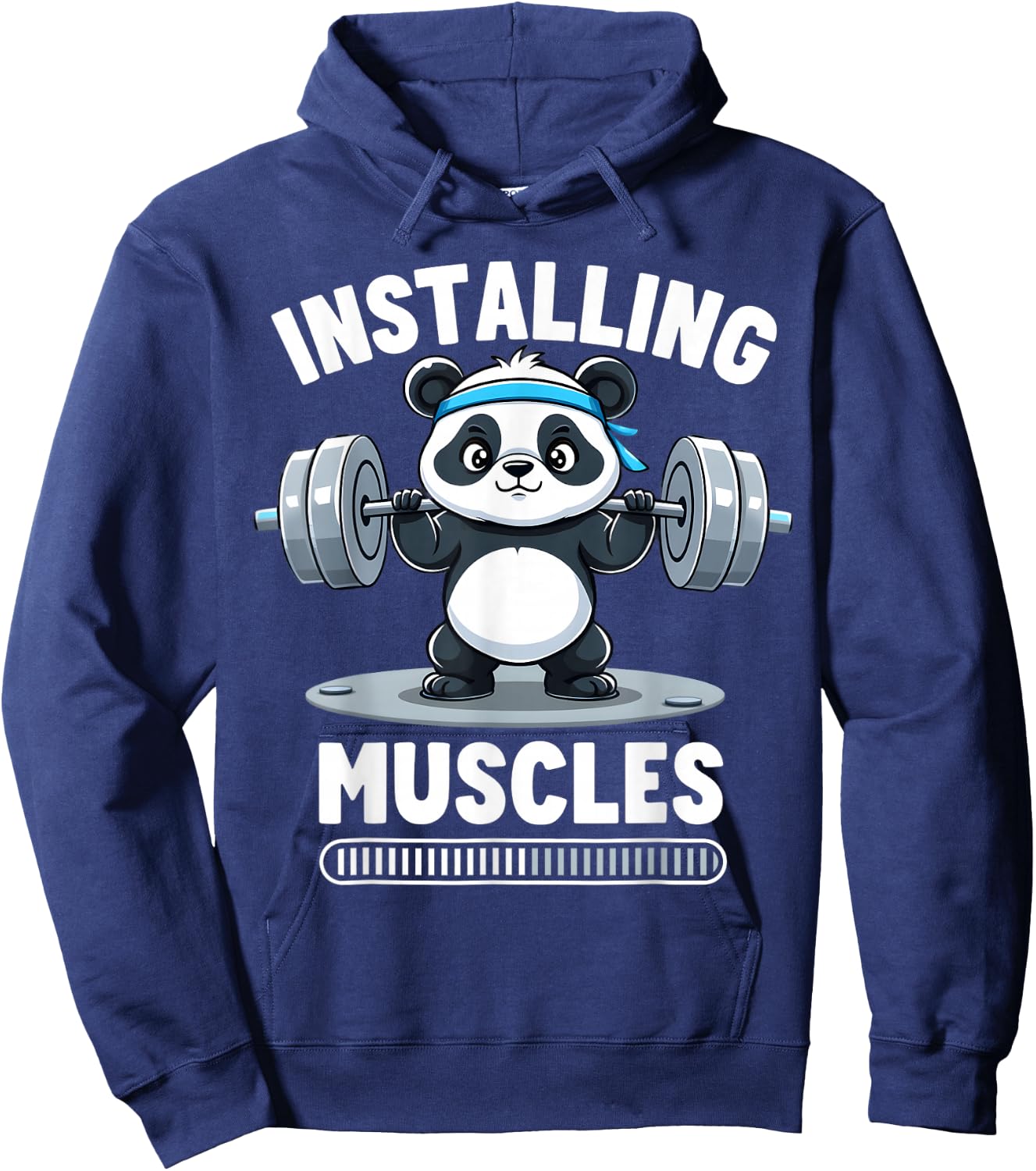 Installing Muscles Please Wait Panda Gym Barbell Fun Athlete Hoodie - Hoodie | Navy