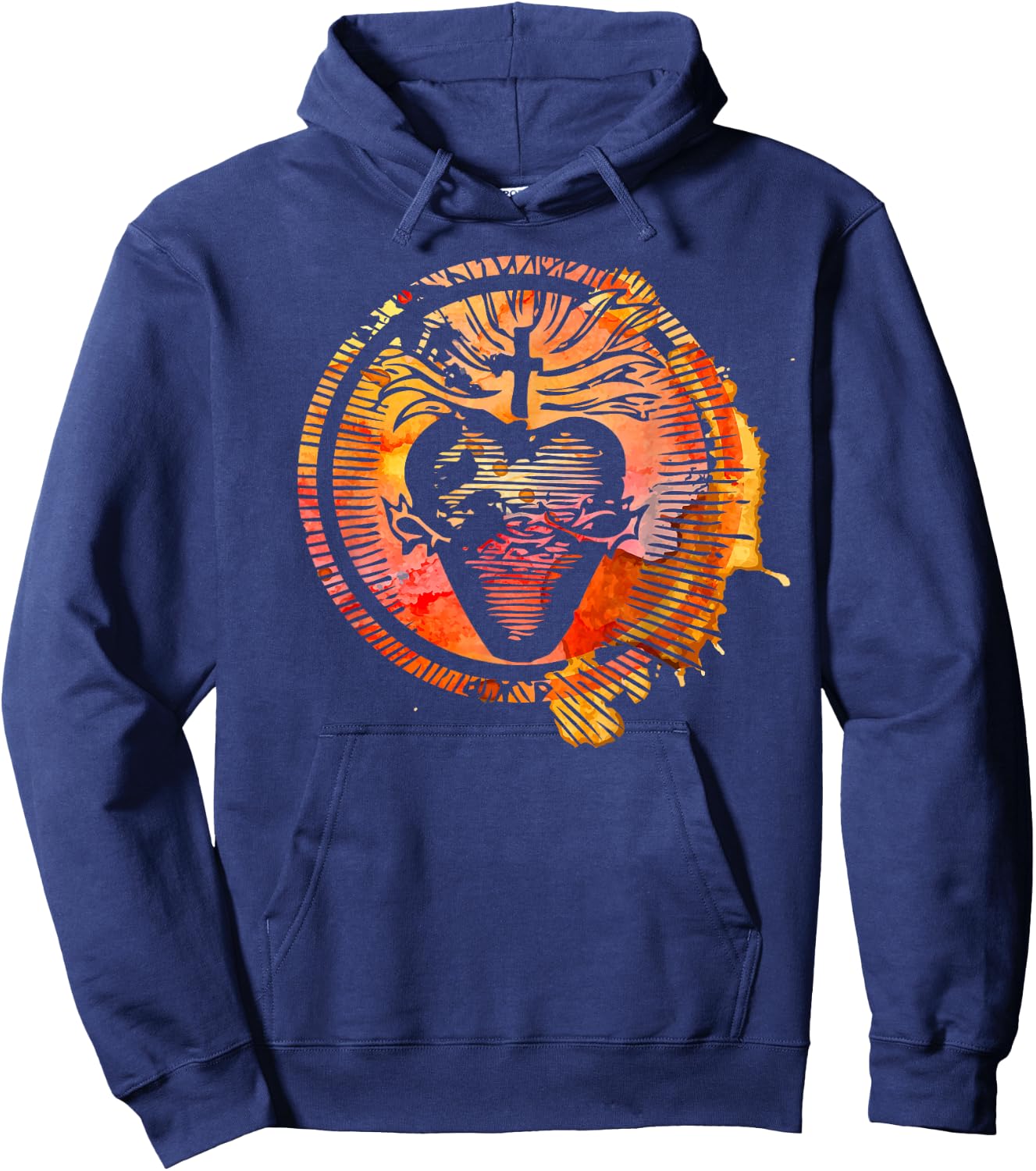 Sacred Heart of Jesus Watercolor Catholic Hoodie - Hoodie | Navy