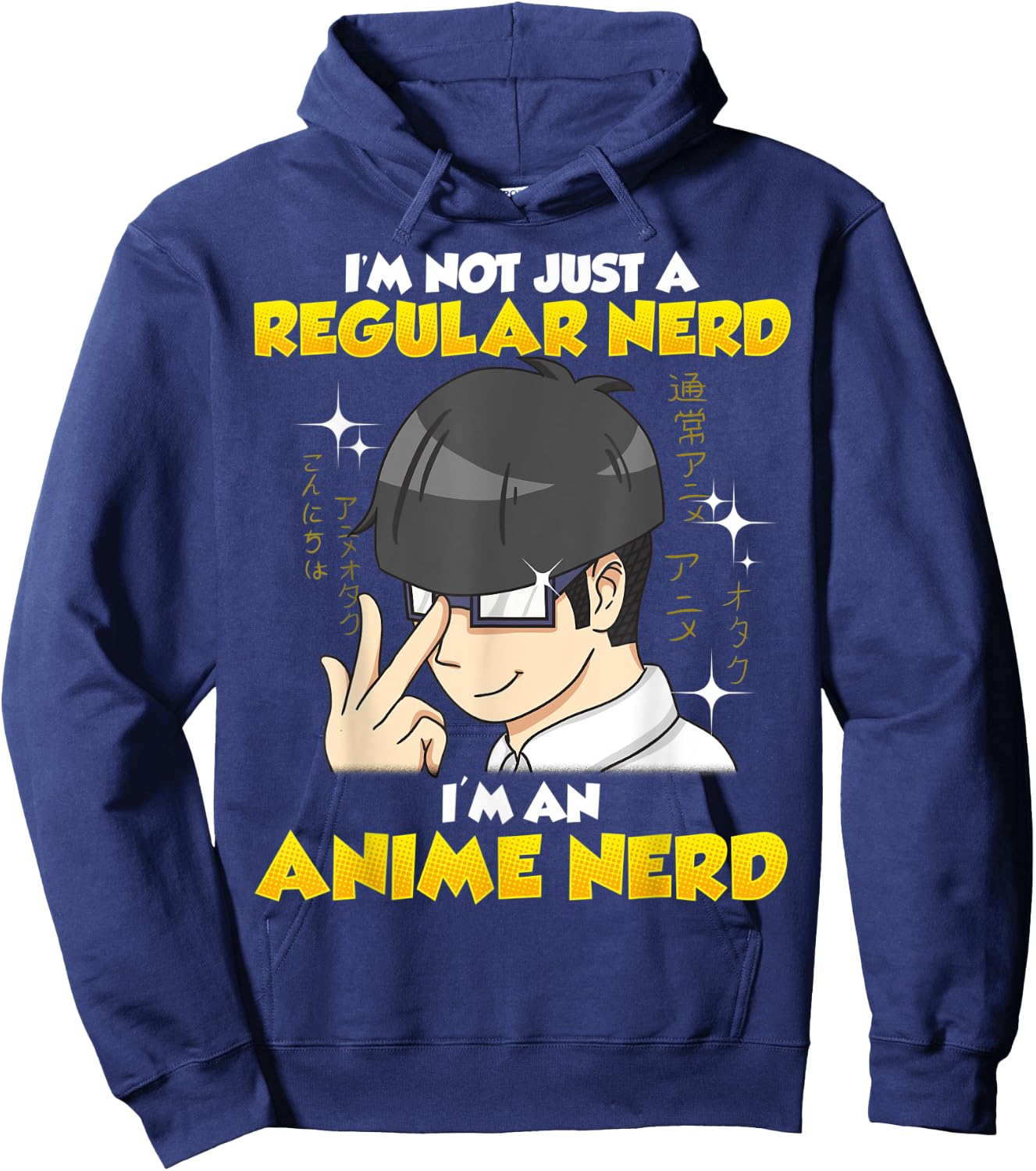 Anime Nerd Kawaii Chibi Otaku Manga Boy with Glasses Hoodie - Hoodie | Navy