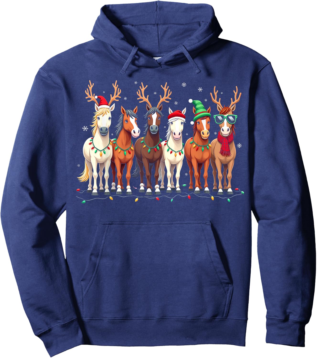 Horse Lover Santa Hat Christmas Xmas Holiday Girls Pajamas Hoodie - Hoodie | Navy