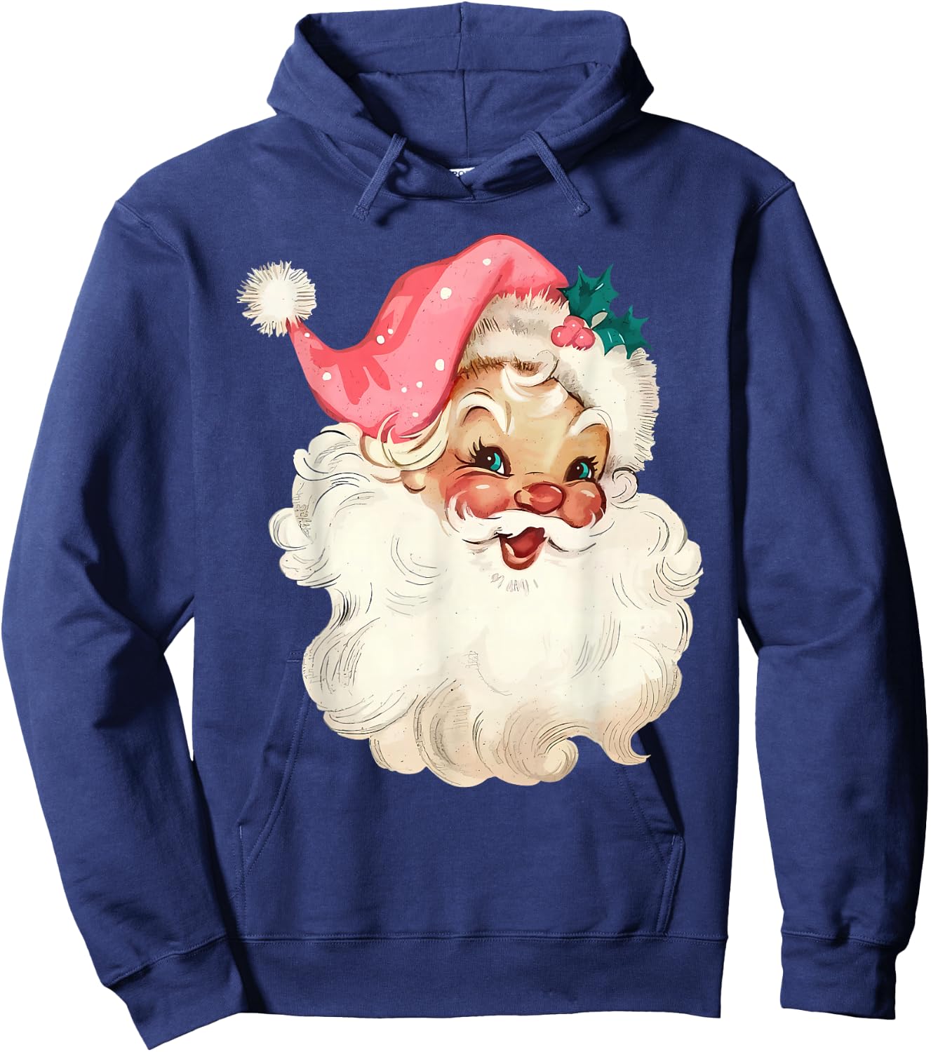 Santa Claus Pink Christmas Face Old Xmas Vintage Pink Santa Hoodie - Hoodie | Navy