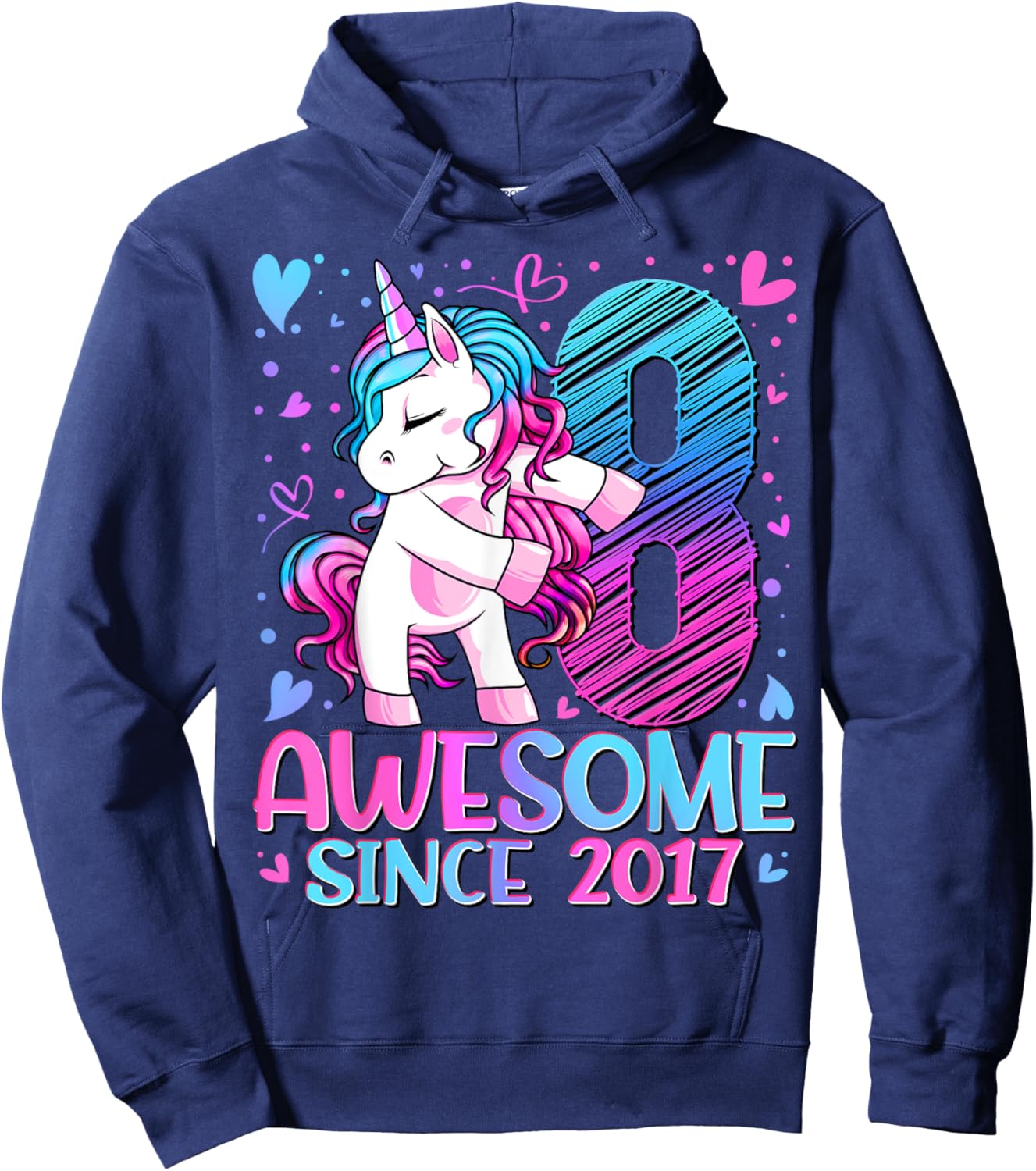 8 Year Old Unicorn Gifts For Girls 8th Birthday Girl Party Hoodie - Hoodie | Navy