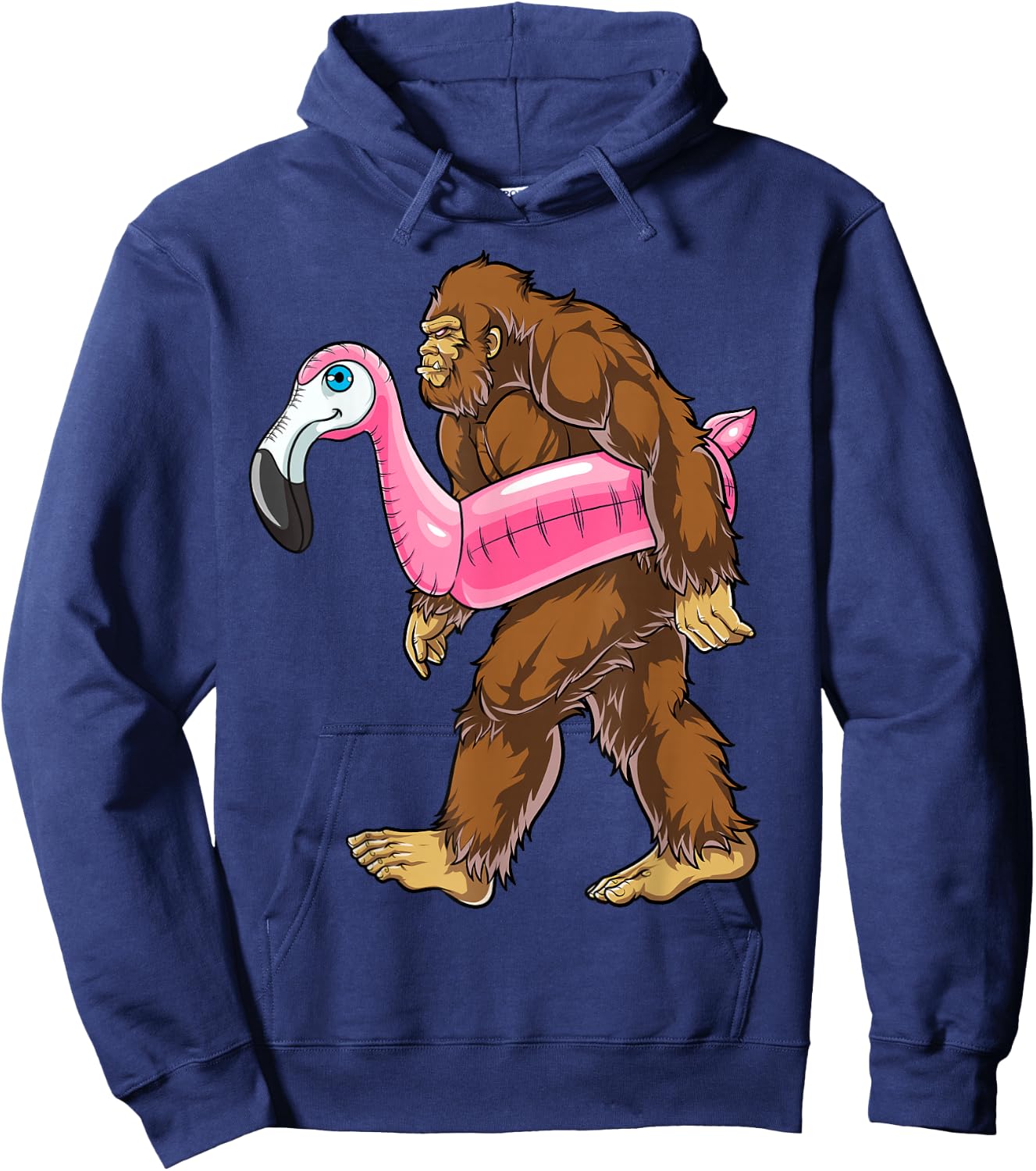 Pool Party Bigfoot Flamingo Men Women Sasquatch Pink Float Small Hoodie - Hoodie | Navy