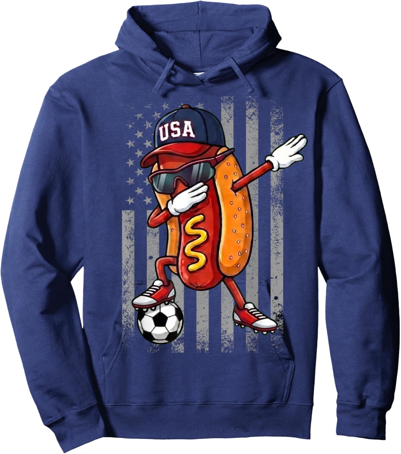 Hot Dog Dabbing Funny Soccer Boys Girls Kids Men & Women Hoodie - Hoodie | Navy