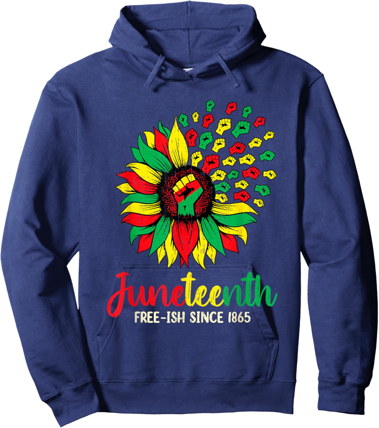 Sunflower Juneteenth Freedom - June 19th 1865 Afro Heritage Hoodie - Hoodie | Navy