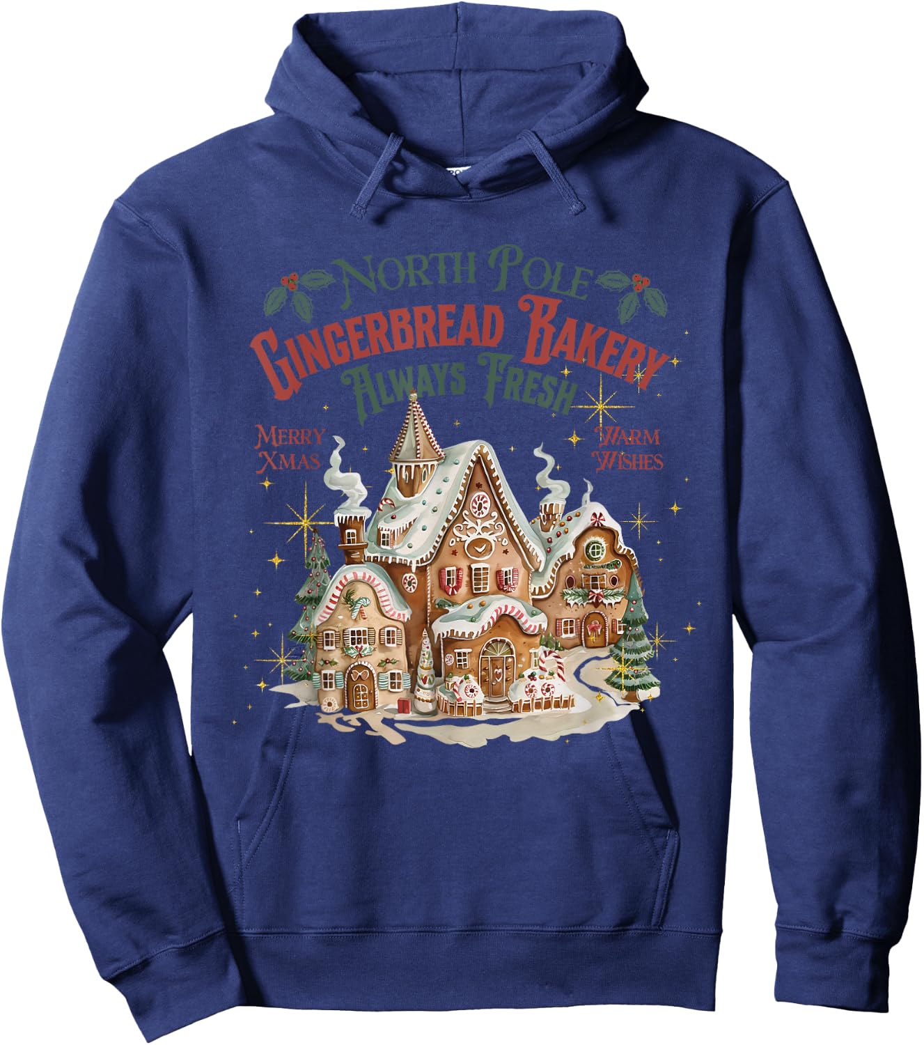 Retro Vintage North Pole Gingerbread Bakery Merry Christmas Hoodie - Hoodie | Navy