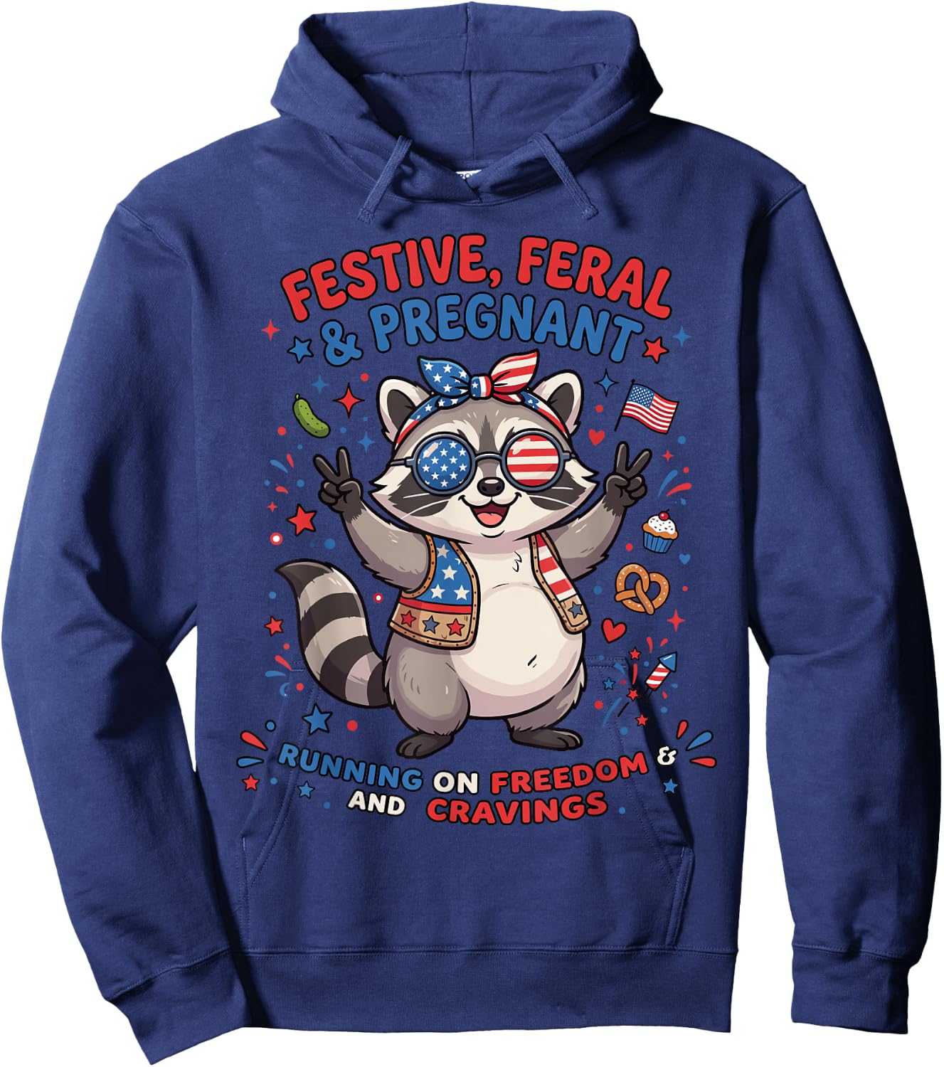 Feral and Pregnant Shirt, 4th of July Pregnancy Announcement Hoodie - Hoodie | Navy