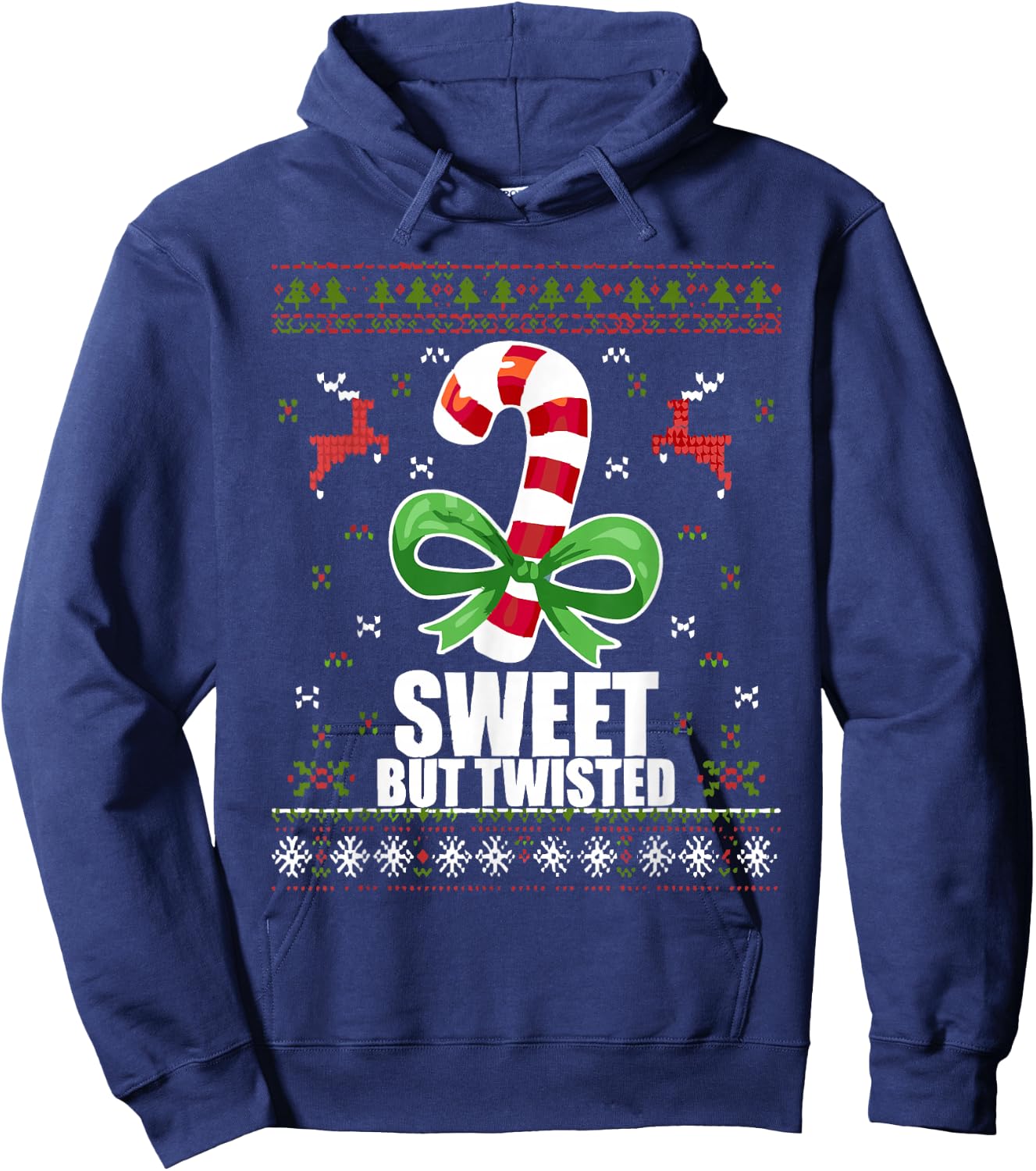 Sweet But Twisted Funny Candy Cane Ugly Christmas Sweater Hoodie - Hoodie | Navy