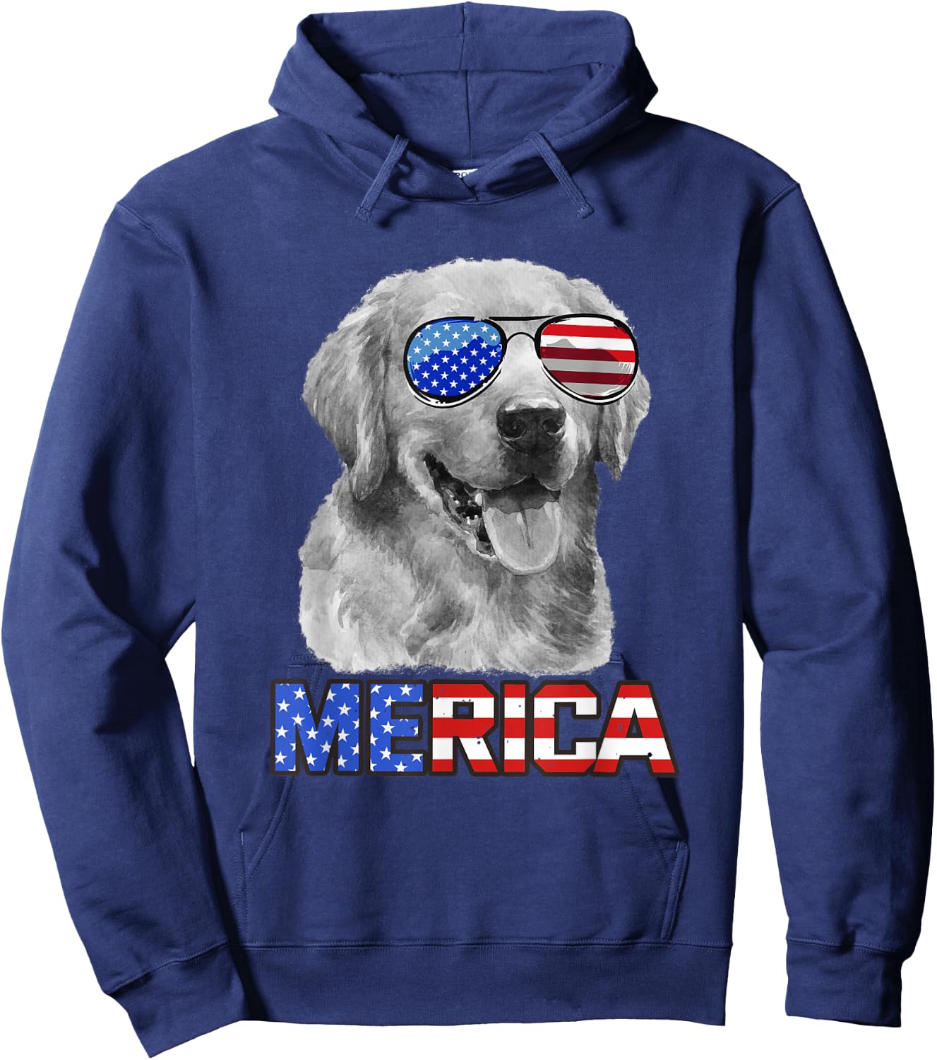 Golden Retriever Dog Merica 4th July Patriotic American Men Hoodie - Hoodie | Navy