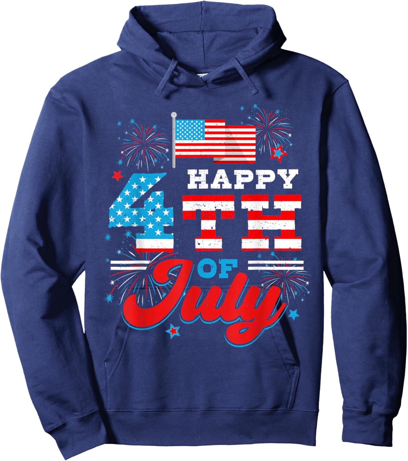 Happy 4th of July Patriotic USA American Flag Men Women Kids Hoodie - Hoodie | Navy