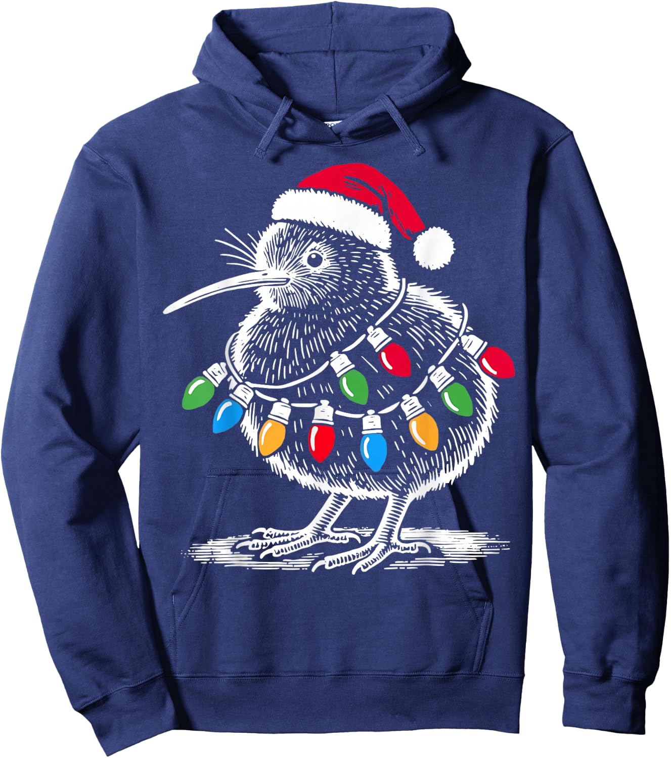 Vintage Kiwi Bird Santa Hat Christmas Light Birding Animal Hoodie - Hoodie | Navy