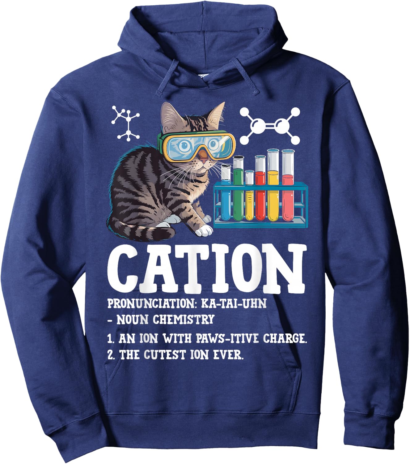 Cation Funny Chemistry Science Teacher Cat Men Women Kids Hoodie - Hoodie | Navy