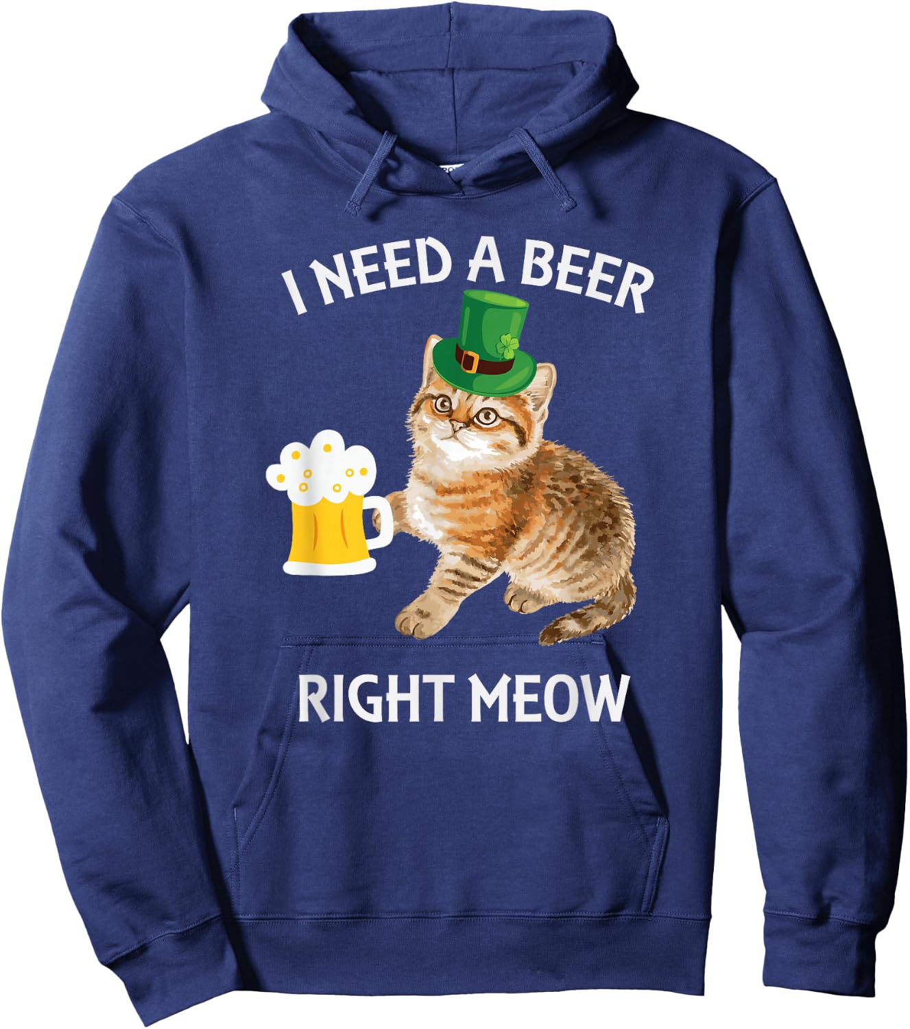 Funny Irish Beer Cat St Patricks Day Drinking with Hat Hoodie - Hoodie | Navy