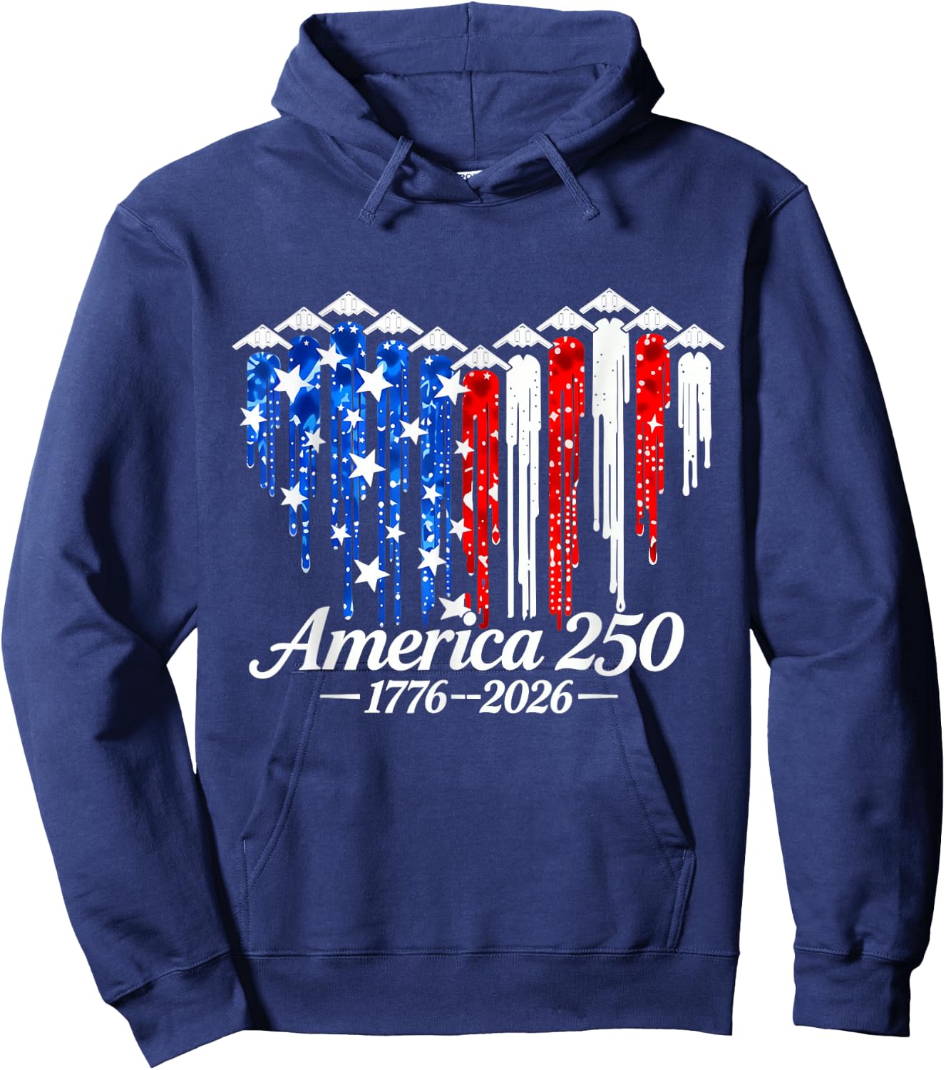 250 Years 1776 2026 B2 Jets Heart Flag Birthday 4th of July Hoodie - Hoodie | Navy