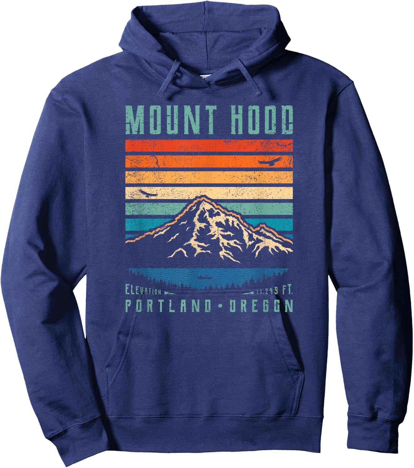 Mt Hood Retro | Mount Hood Portland Oregon Vintage Mountain Hoodie - Hoodie | Navy