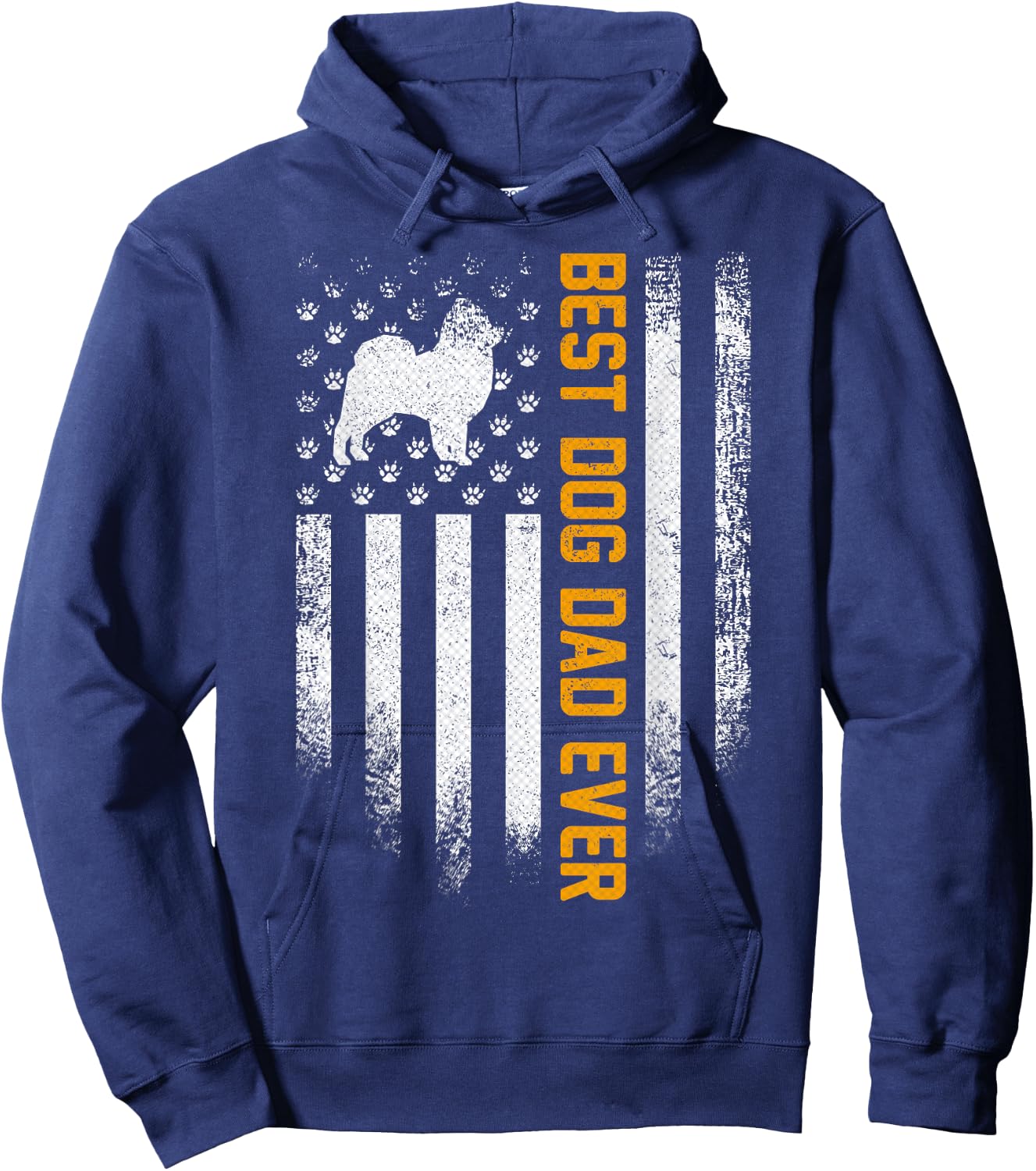Vintage USA Best Pomeranian Dog Dad Ever American Flag Gift Men Hoodie - Hoodie | Navy