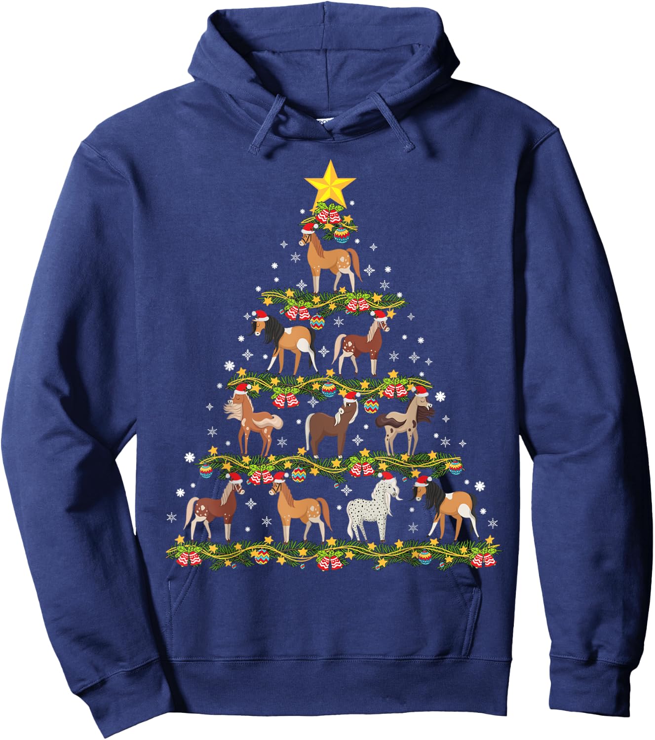 Horses Christmas Tree Horse Xmas Ornaments Hoodie - Hoodie | Navy