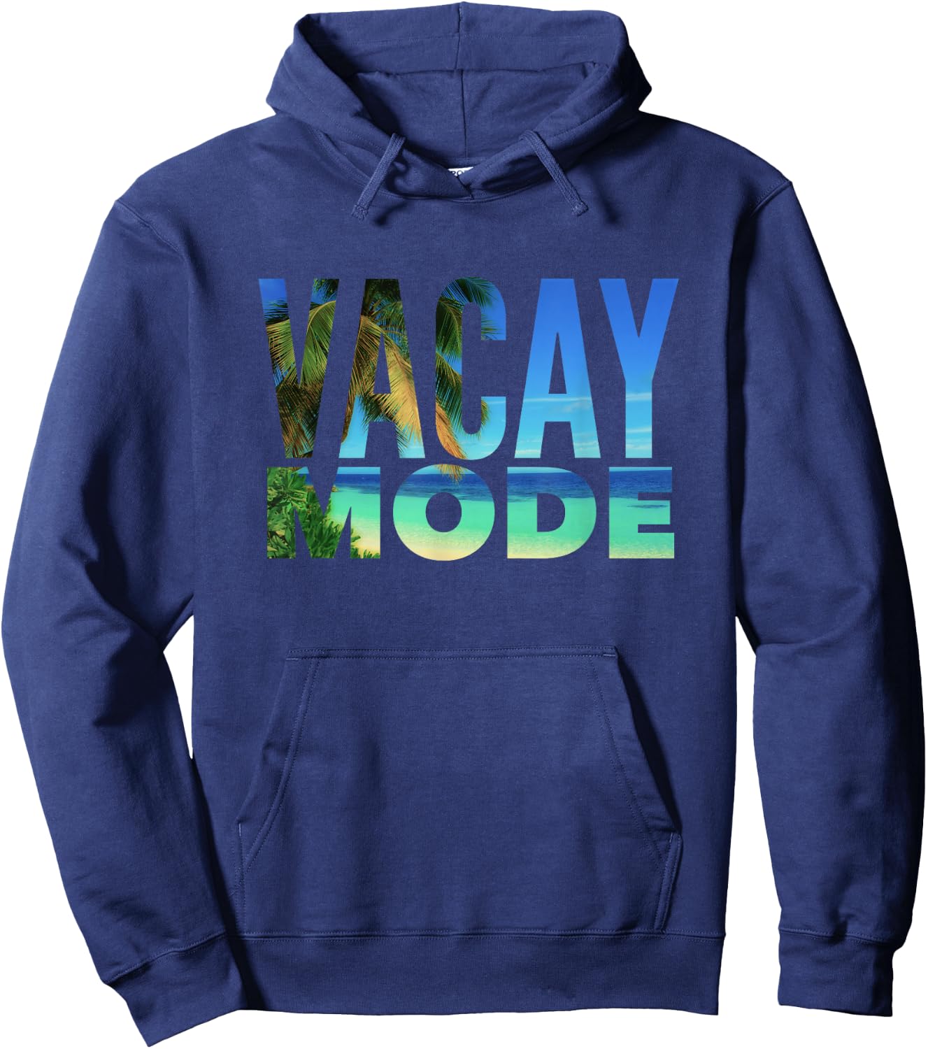 Vacay Mode Summer Vacation Tropical Beach Palm Trees & Ocean Hoodie - Hoodie | Navy