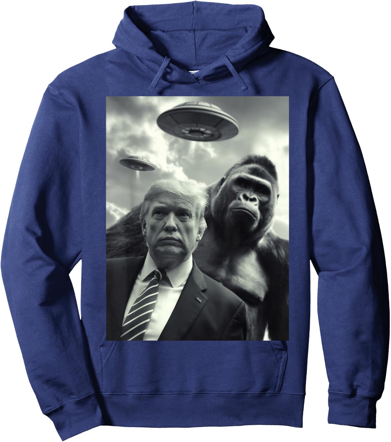 Bigfoot and Trump Alien UFO Selfie Weird Funny Vintage Art Hoodie - Hoodie | Navy