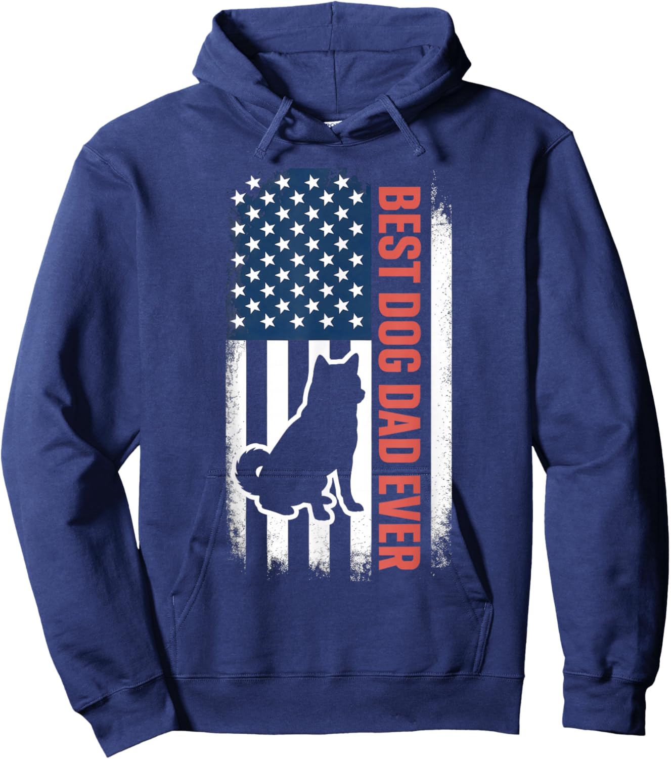 Funny Best Dog Dad Ever Shiba Inu Lover USA Flag Fathers Day Hoodie - Hoodie | Navy