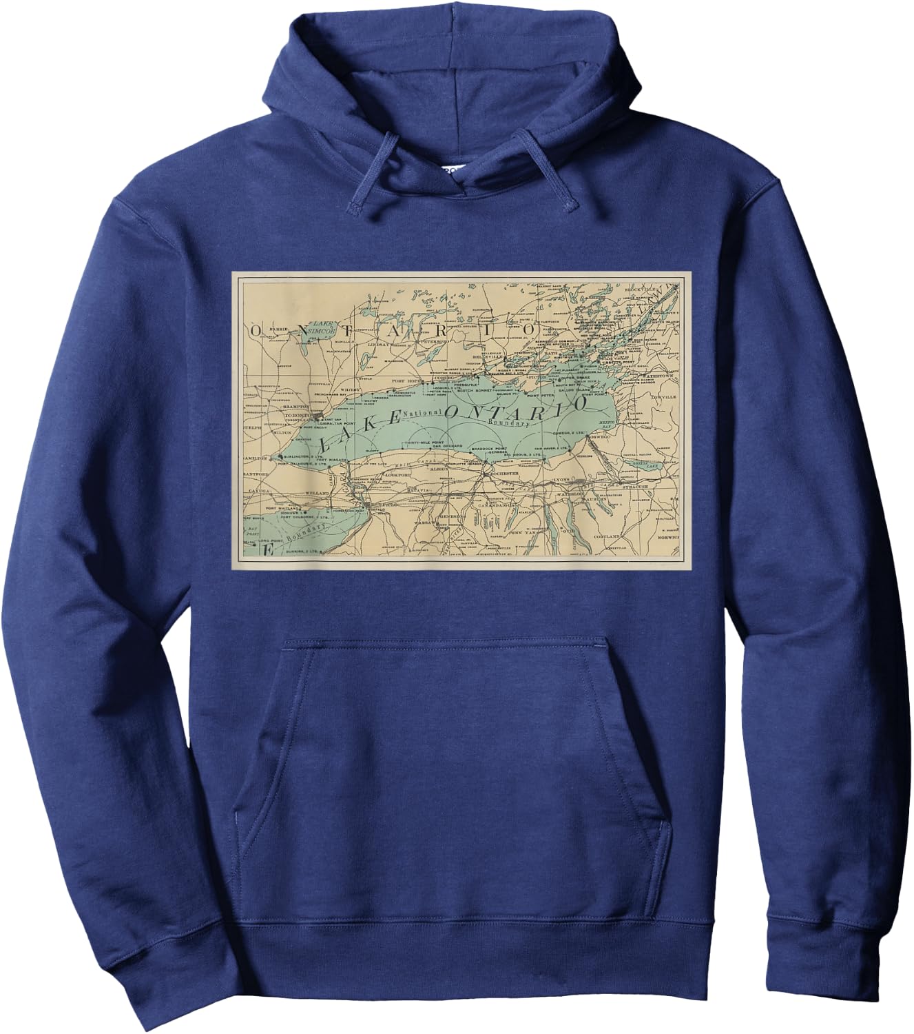 Lake Ontario Lighthouse Map Hoodie - Hoodie | Navy