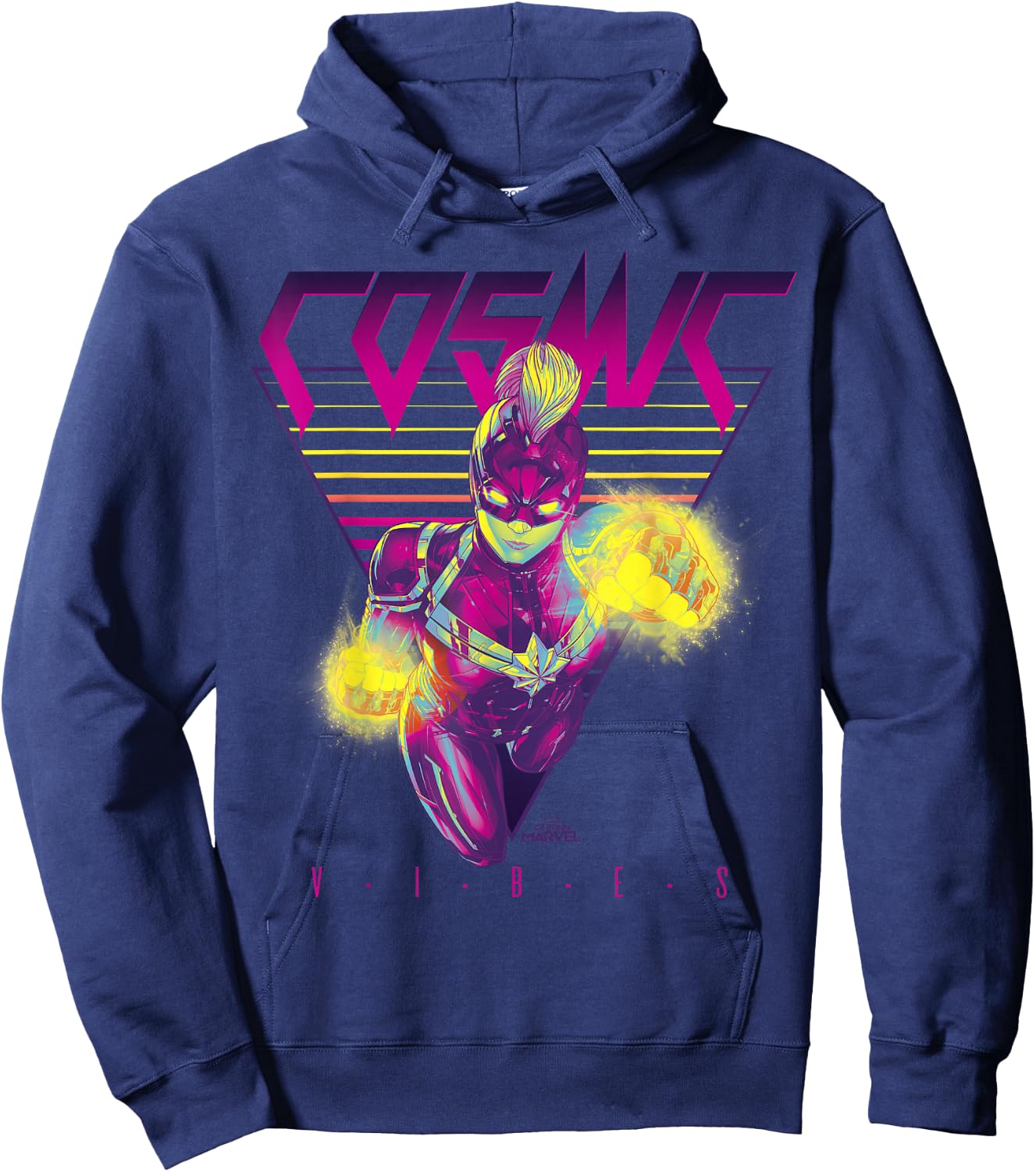 Captain Marvel Cosmic Vibes Retro Triangle Graphic Hoodie - Hoodie | Navy