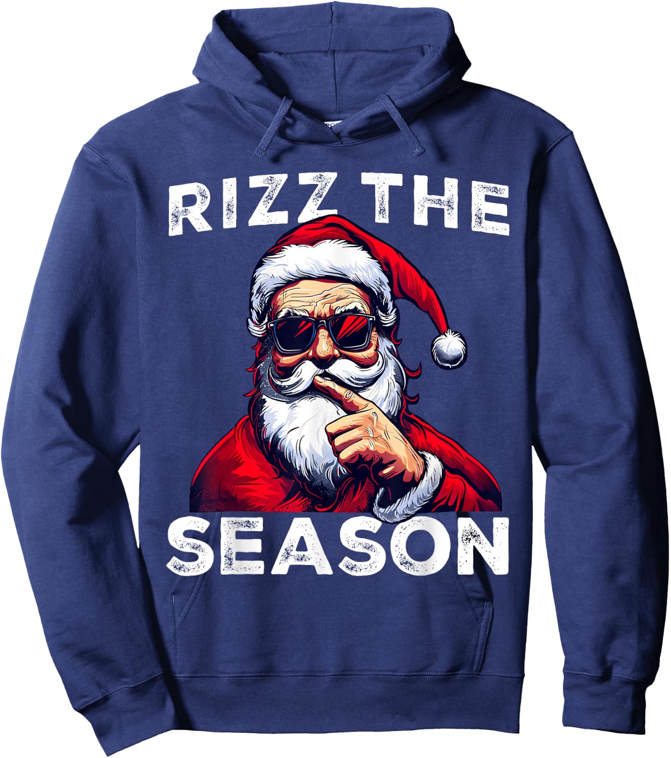 Rizz The Season Funny Santa Joke White Elephant Christmas Hoodie - Hoodie | Navy