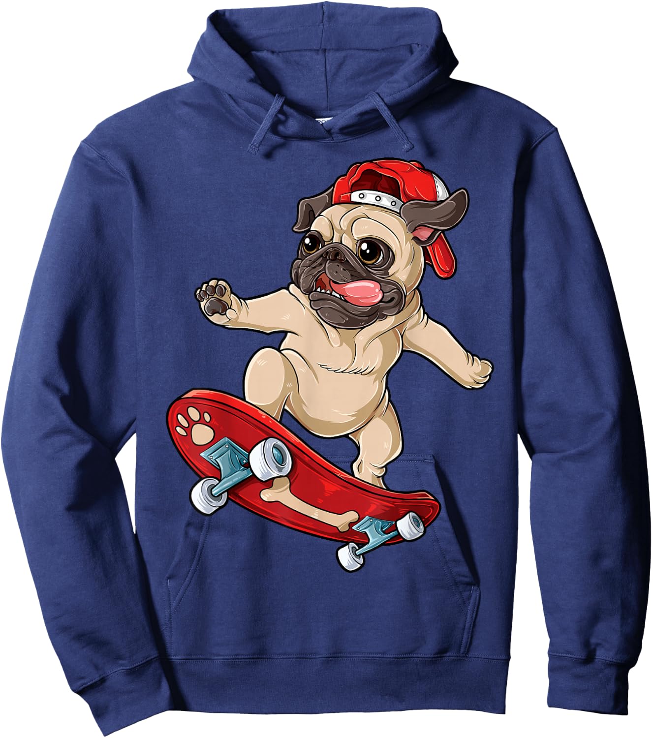 Pug Skateboard T shirt Dog Puppy Funny Skater Skateboarding Women Girls Kids Hoodie - Hoodie | Navy