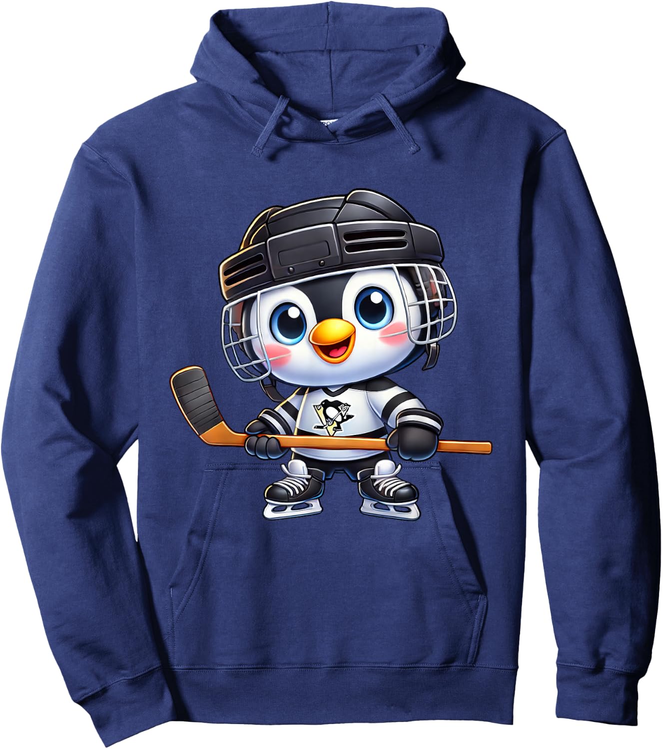 Cartoon Penguin Hockey Player Ice Hockey Hoodie - Hoodie | Navy